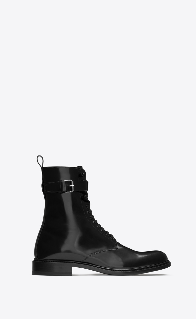 army laced boots in glazed leather 1