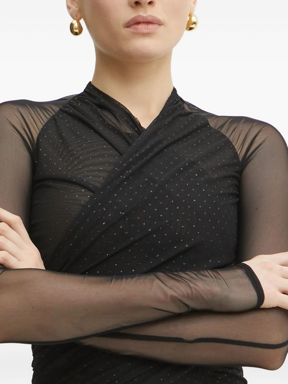 rhinestone-embellished mesh mini dress - 4