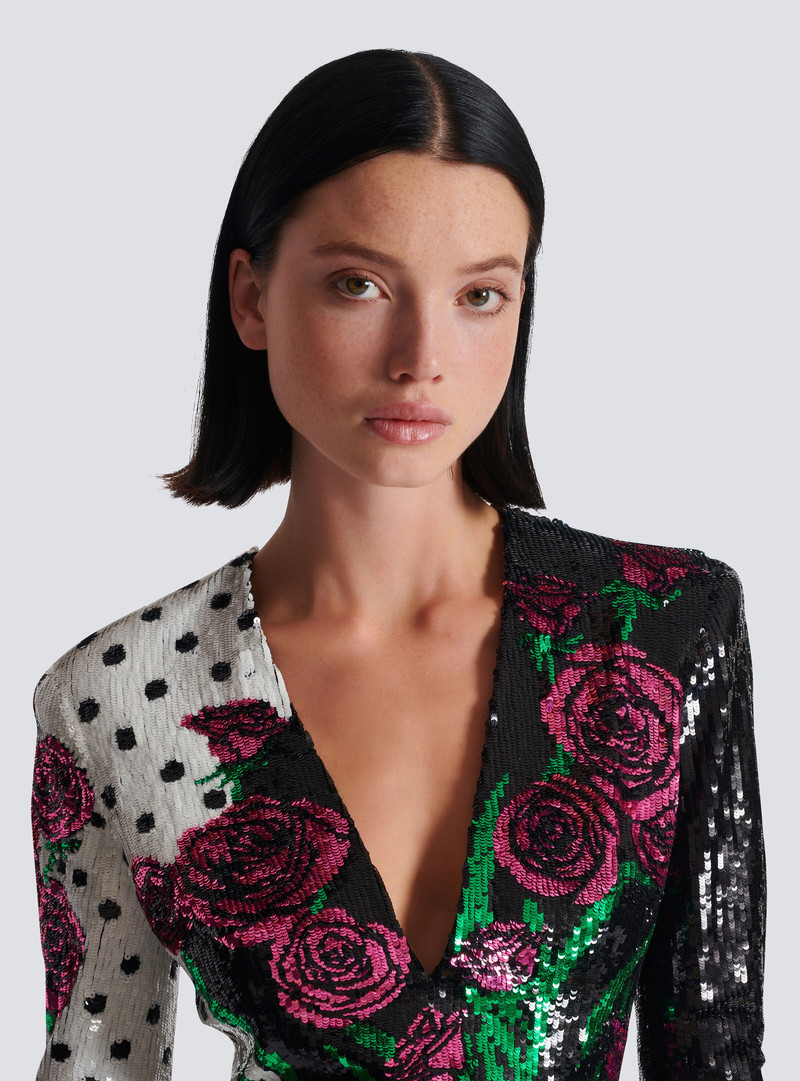 Short embroidered Roses and Polka Dots dress 7
