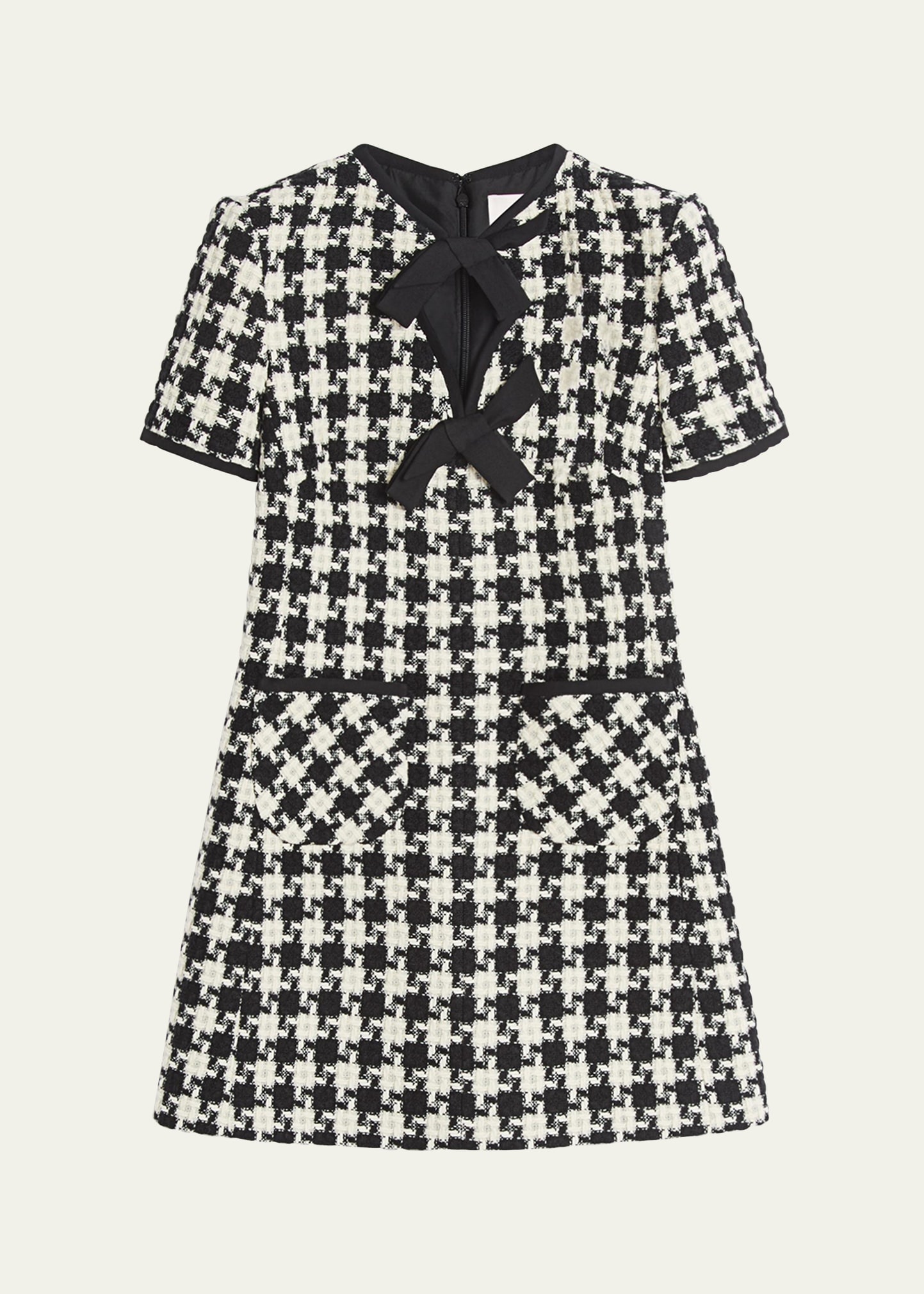 Tweed Houndstooth Bow Mini Dress - 1