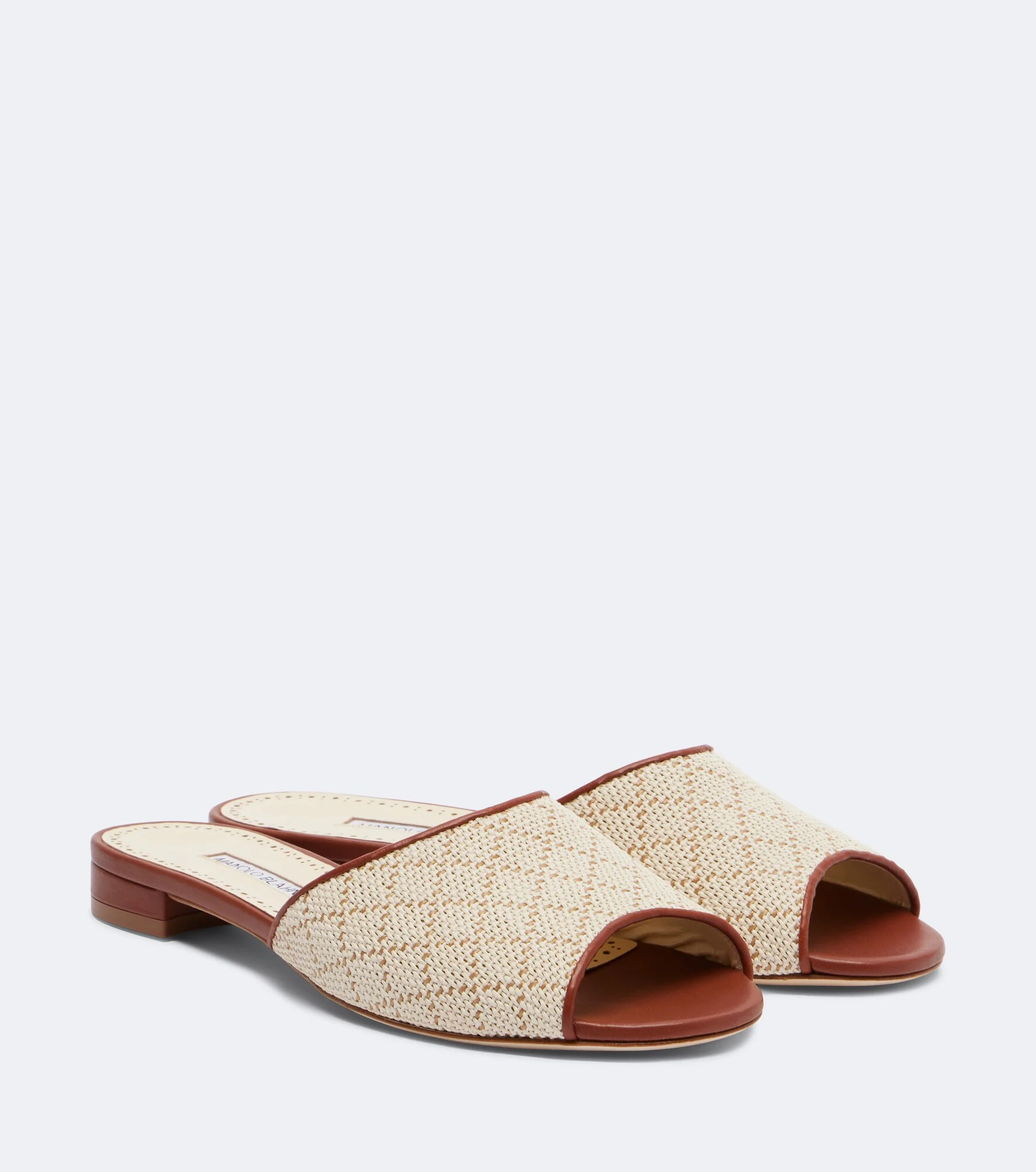 Smirna leather-trimmed raffia-effect slides - 1