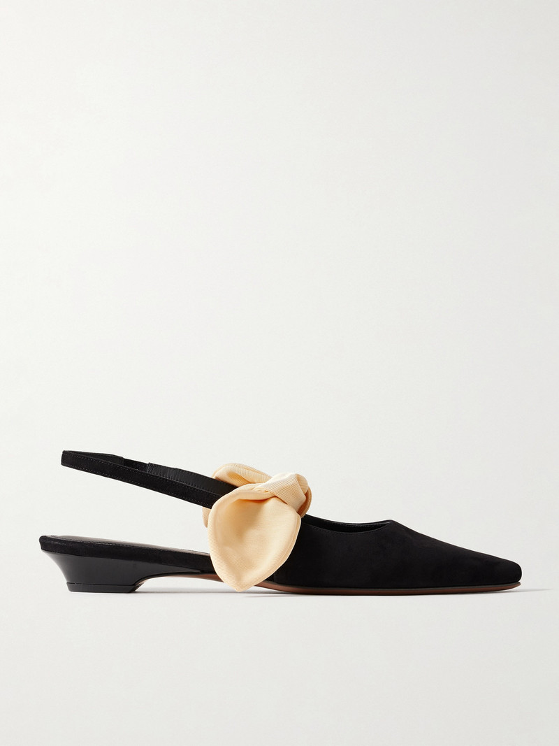 Uba Bow-embellished Faille And Suede Slingback Flats 1