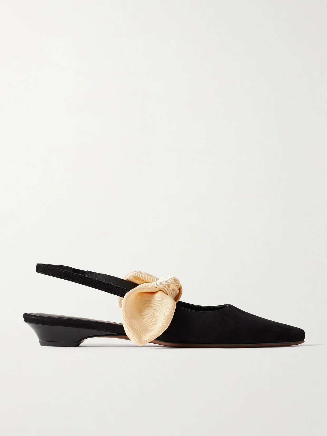 Uba Bow-embellished Faille And Suede Slingback Flats - 1