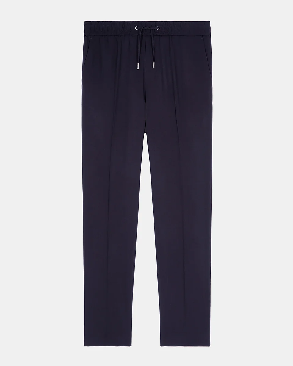 STRAIGHT ELASTICATED PANTS IN NAVY WOOL - 1