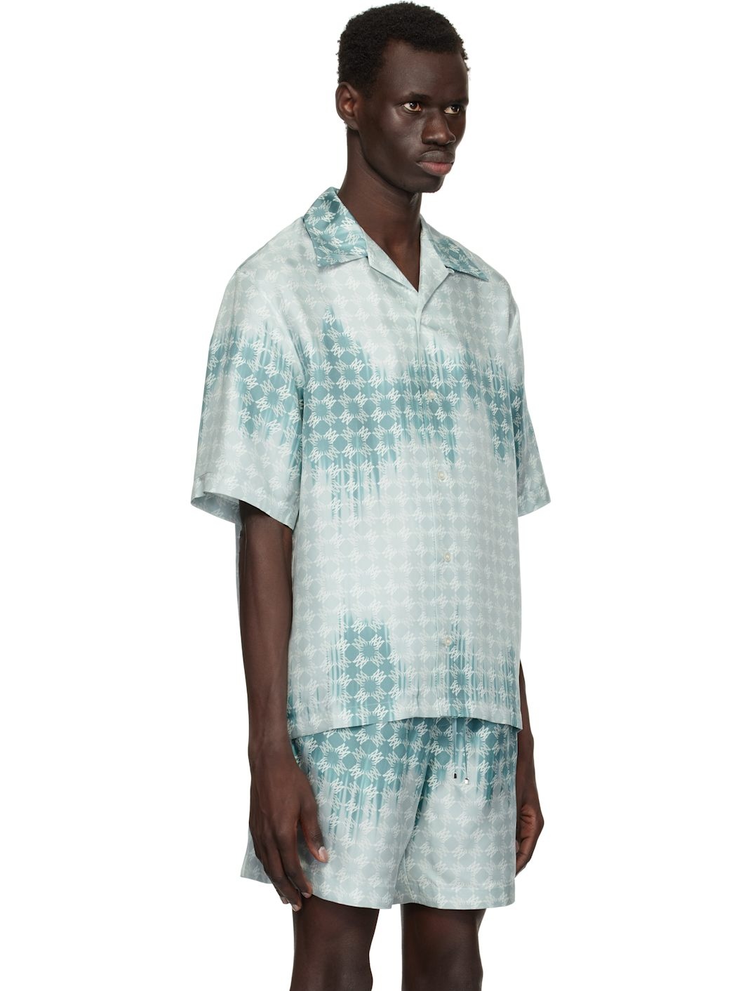 Blue 'MA' Quad Bleached Camp Shirt - 2