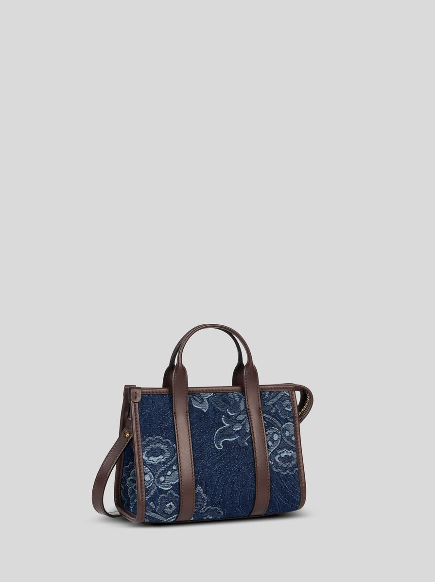 MINI TOP-HANDLE BAG IN JACQUARD DENIM - 5