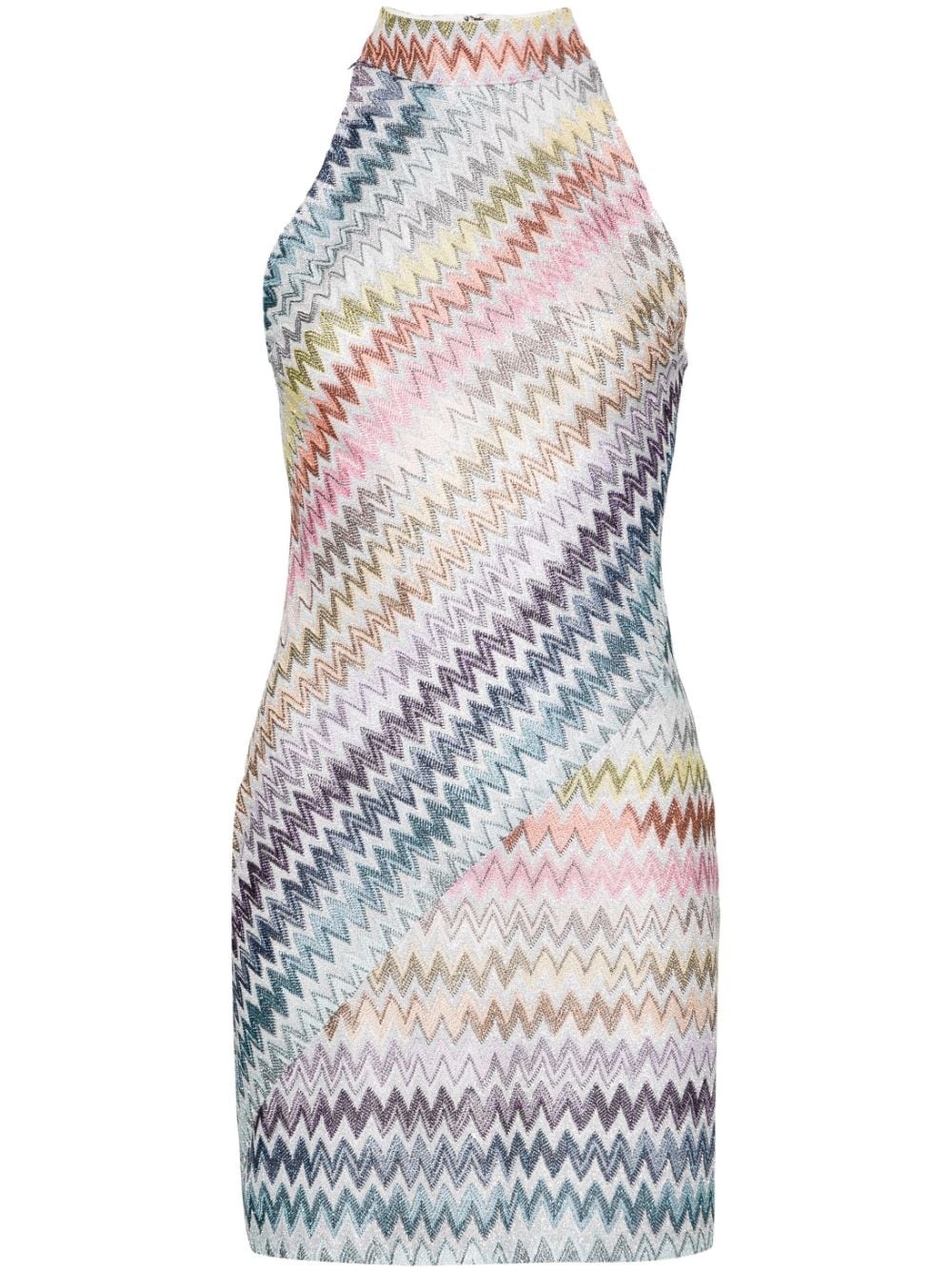 halterneck zigzag-woven minidress - 1