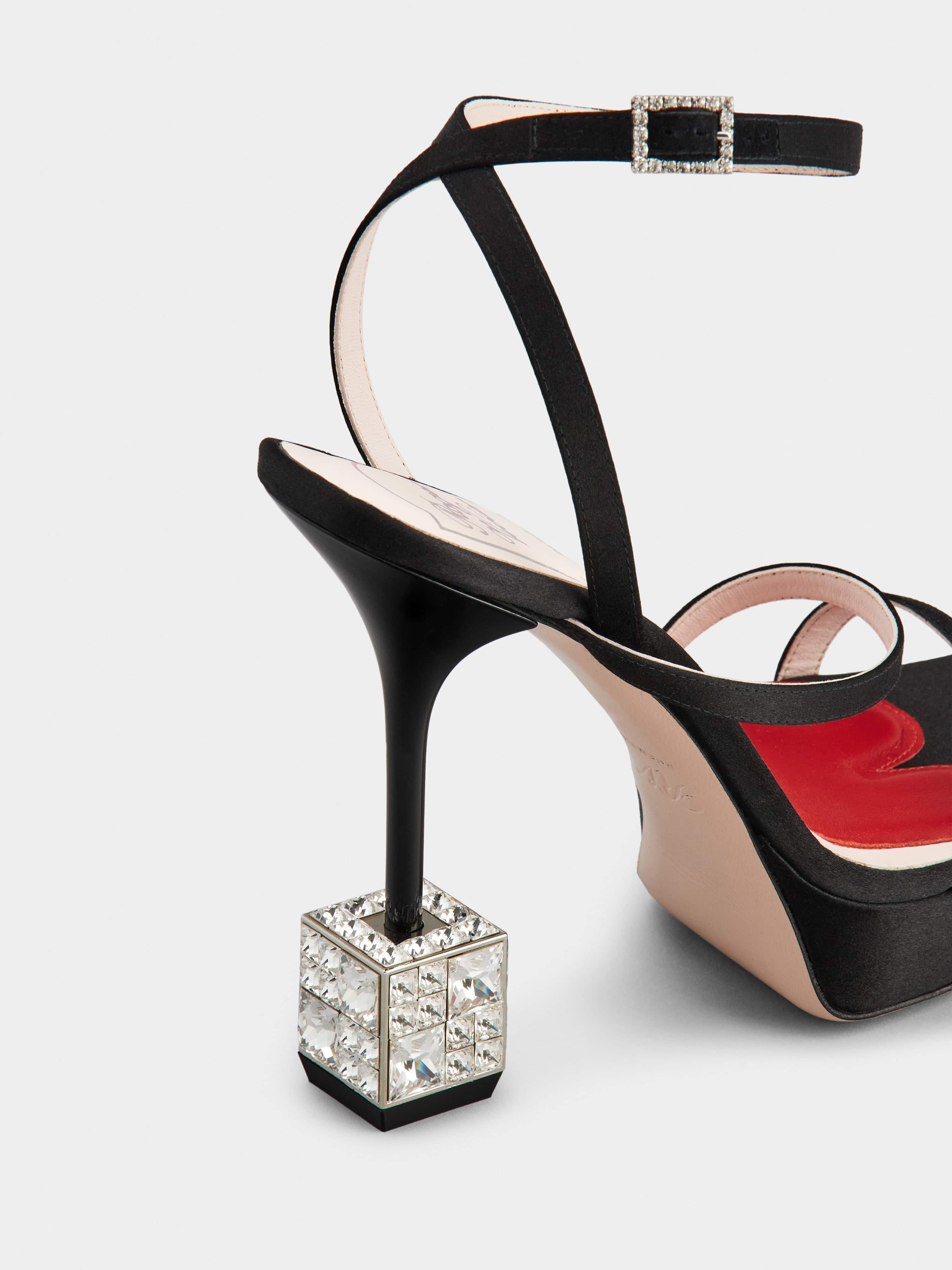 Roger Vivier Cube Strass Heel Sandals in Satin | REVERSIBLE