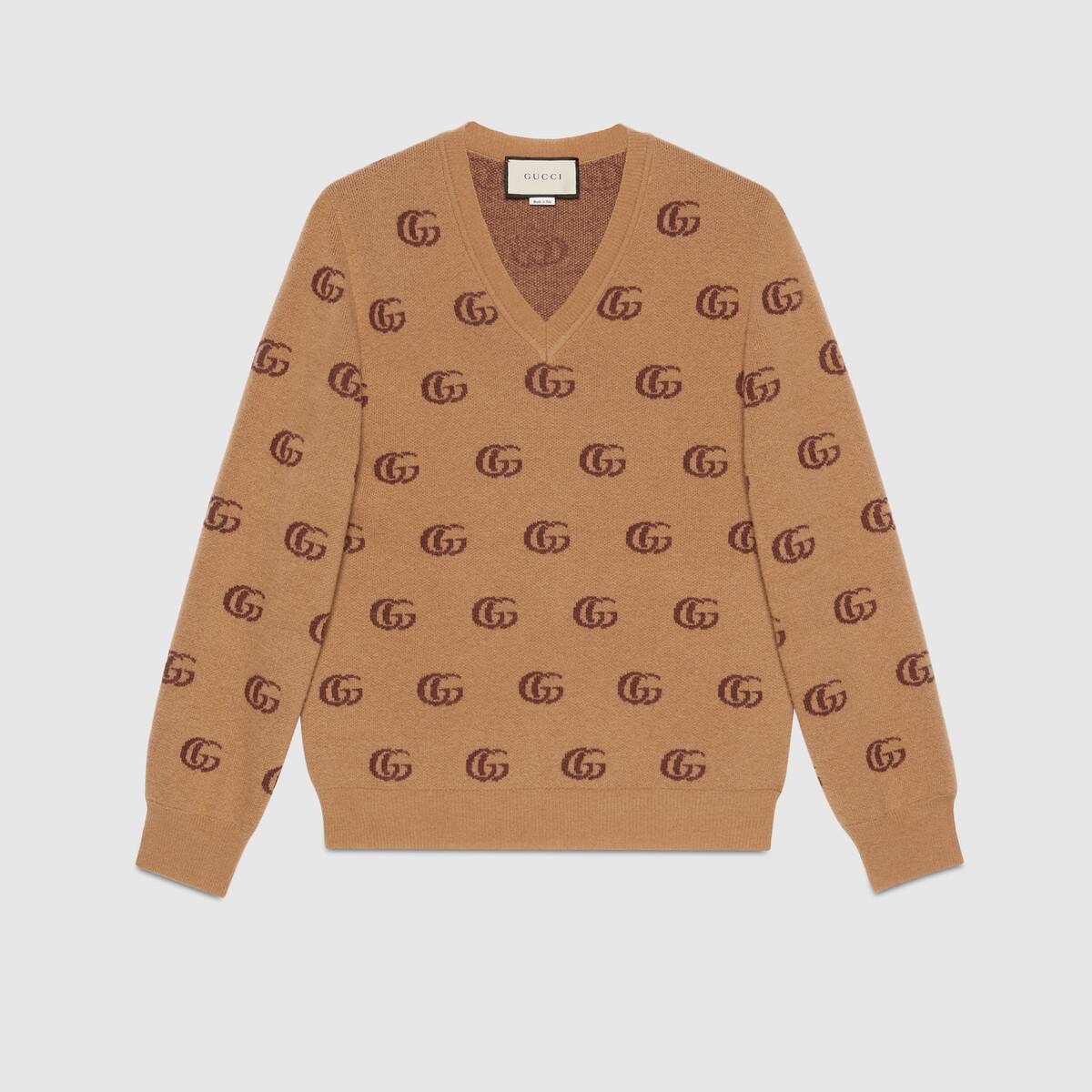 Double G jacquard wool V-neck sweater - 1