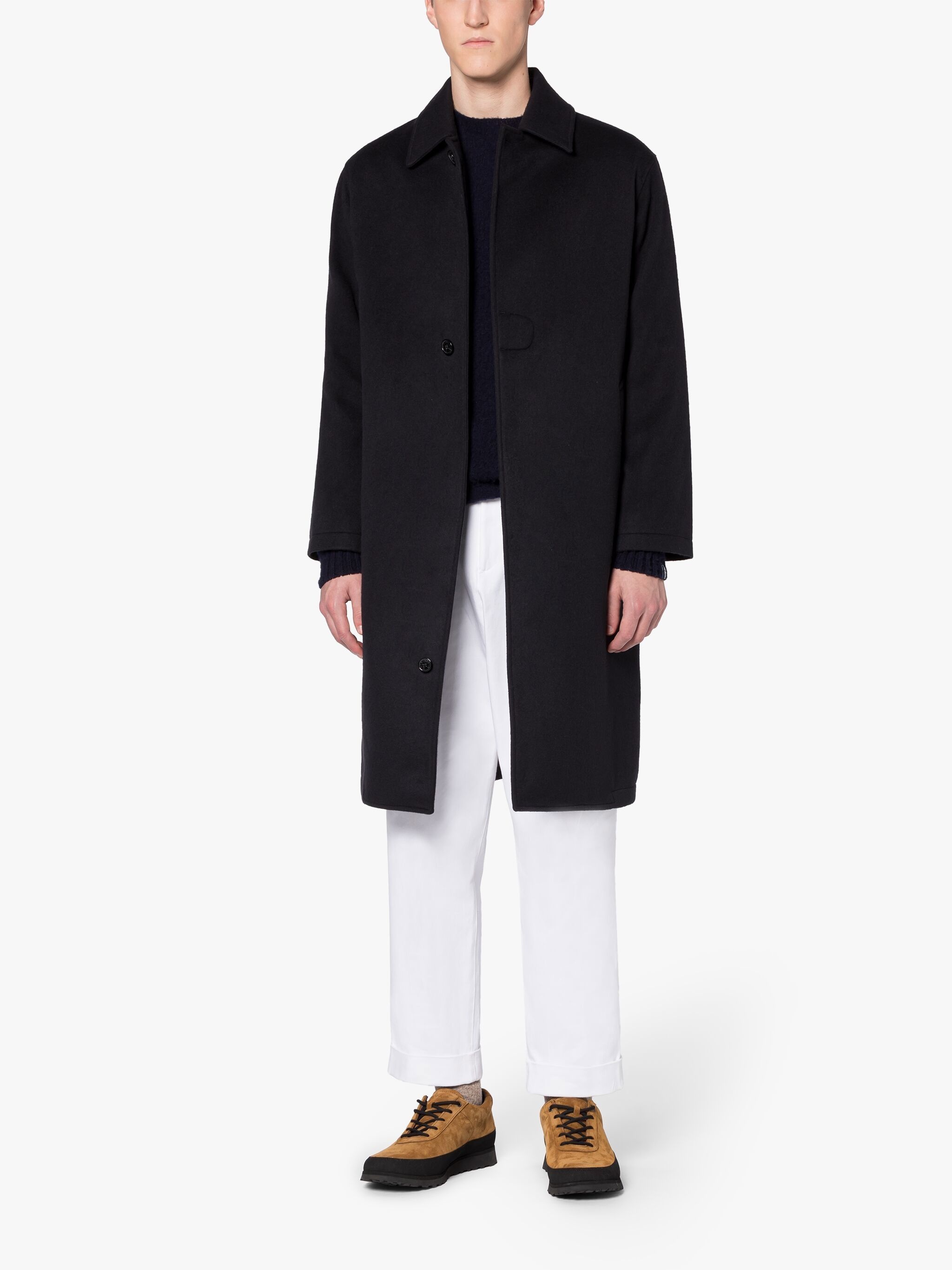 MILAN NAVY WOOL & CASHMERE SINGLE-BREASTED TRENCH COAT - 4