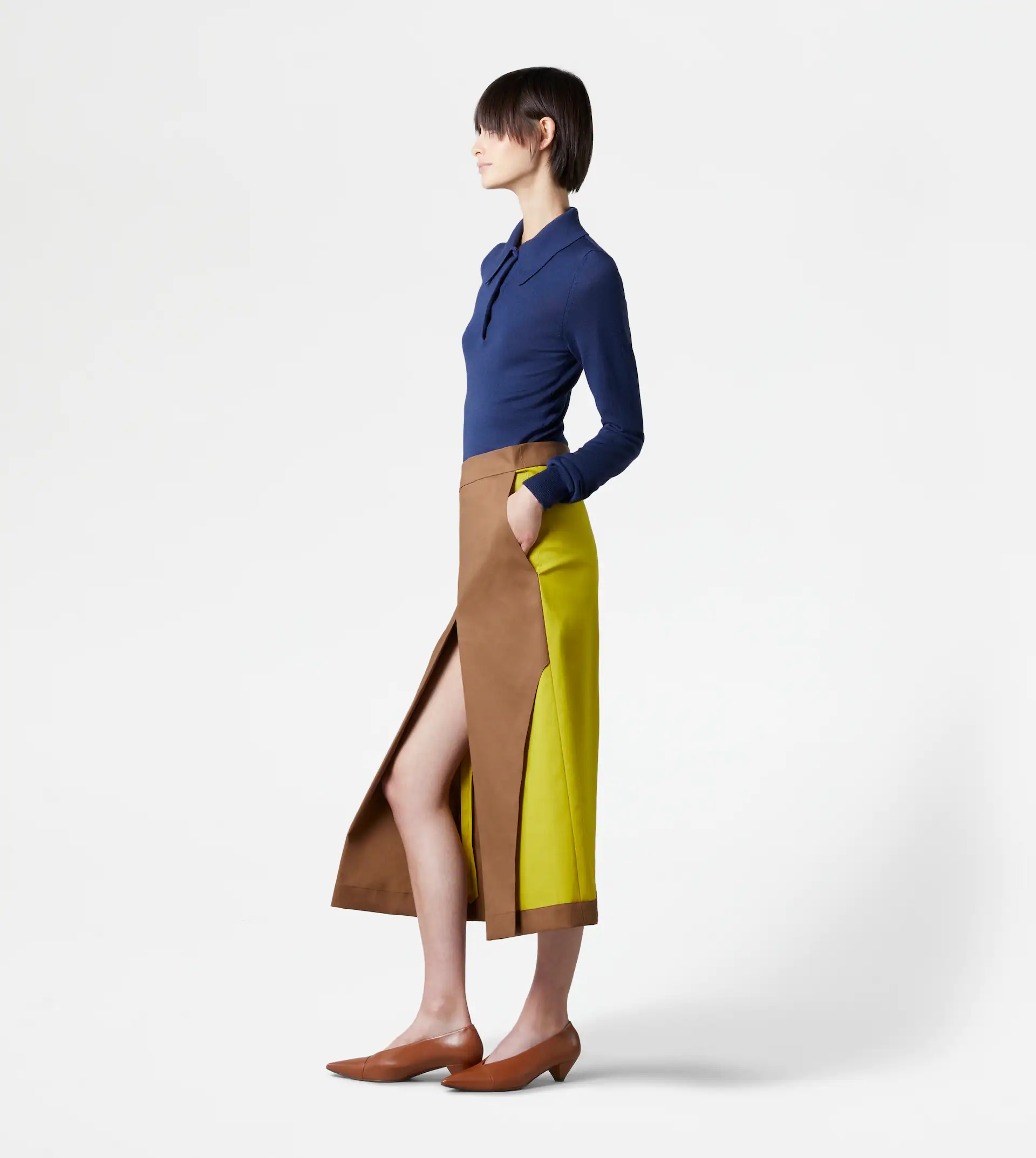 TWO-TONE MIDI-SKIRT - BROWN, YELLOW - 4