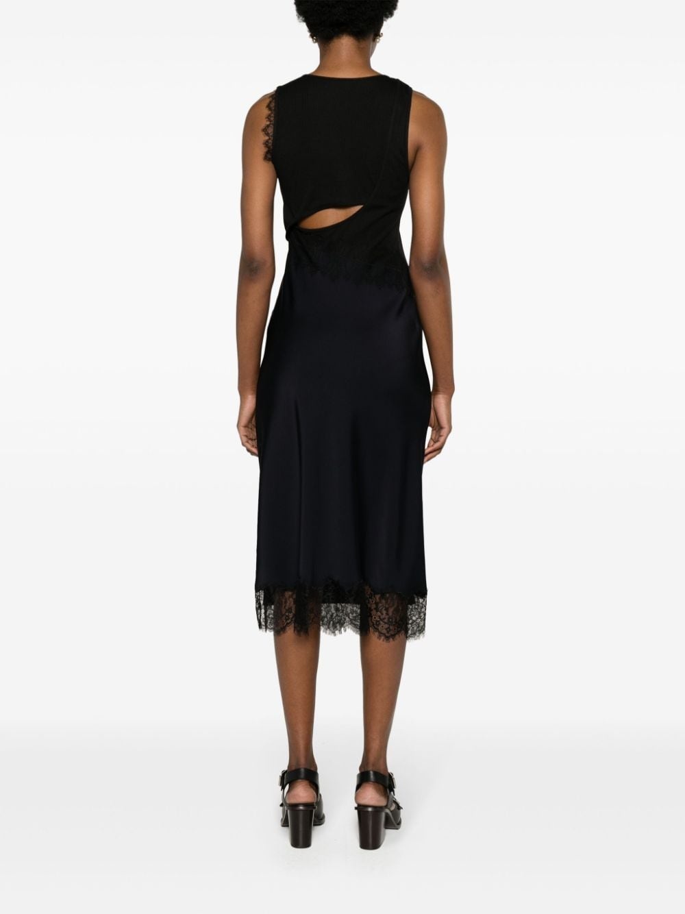 asymmetric lace-trim midi dres - 7