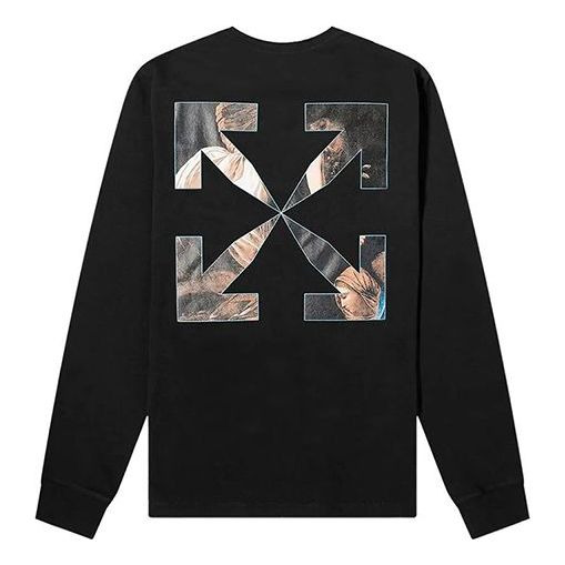 Men's Off-White c/o Virgil Caravaggio Printing Round Neck Long Sleeves Black T-Shirt OMAB001E20JER00 - 2