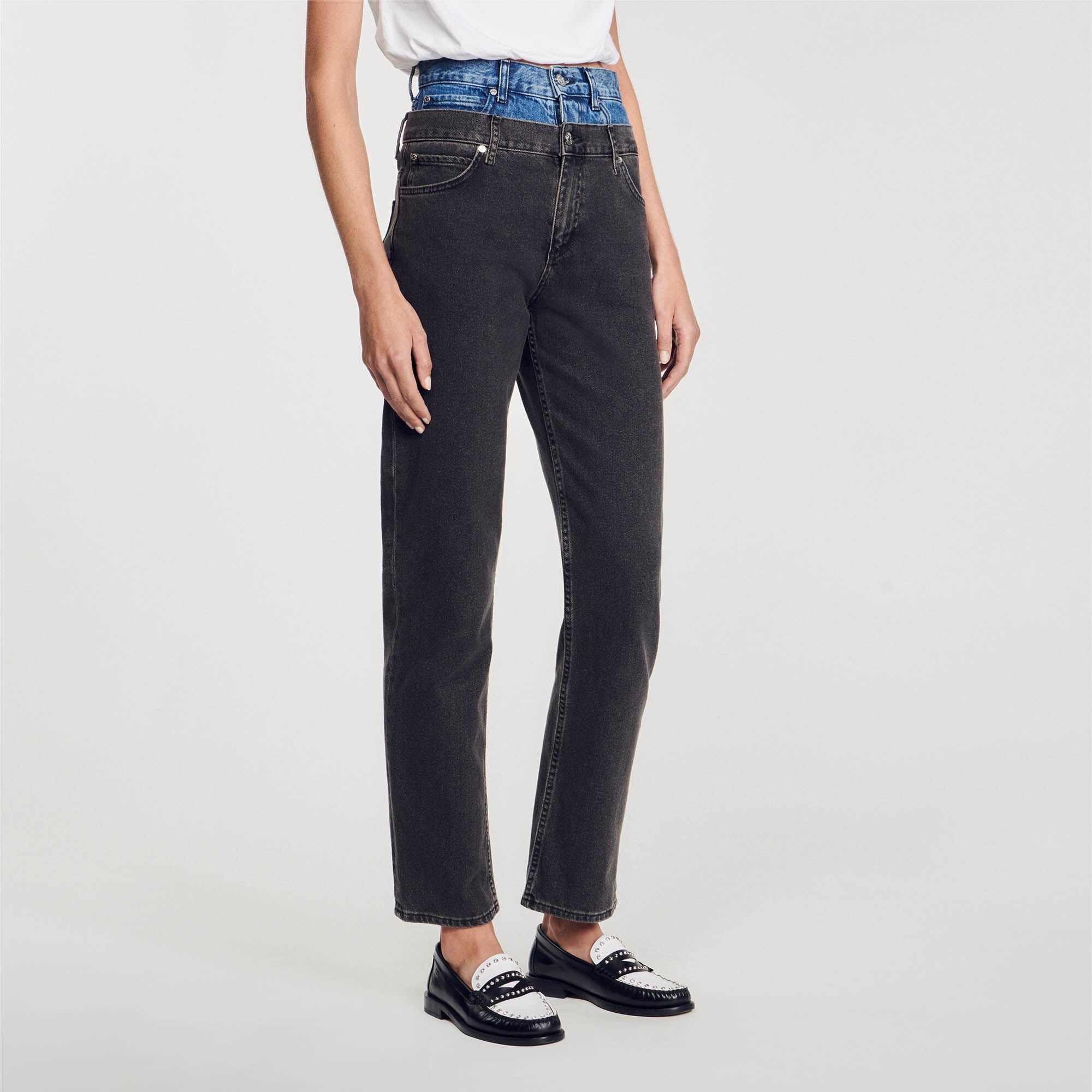 TWO-TONE DOUBLE-WAISTED JEANS - 5