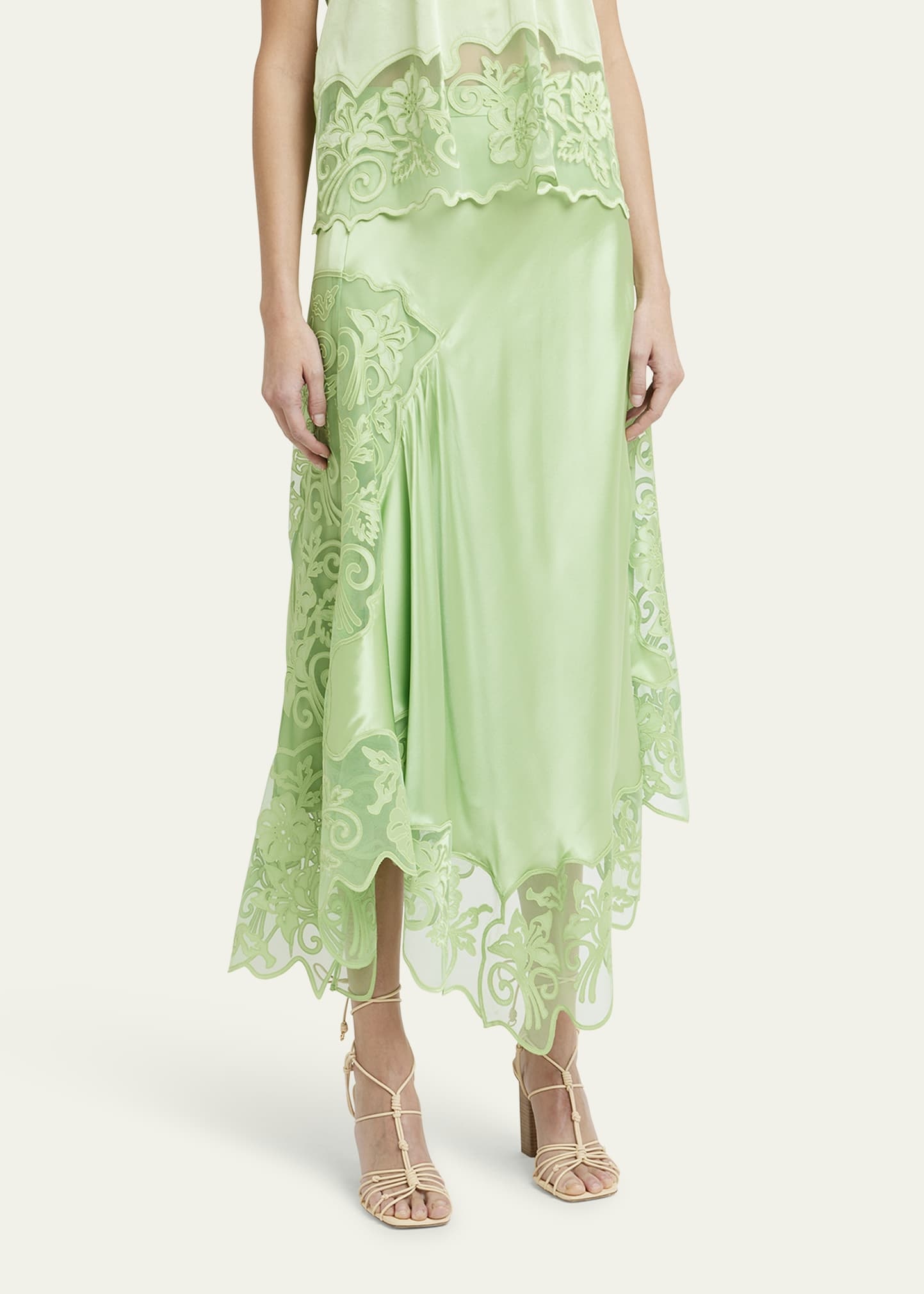 Cressida Sheer Floral Silk Scalloped Midi Skirt - 4