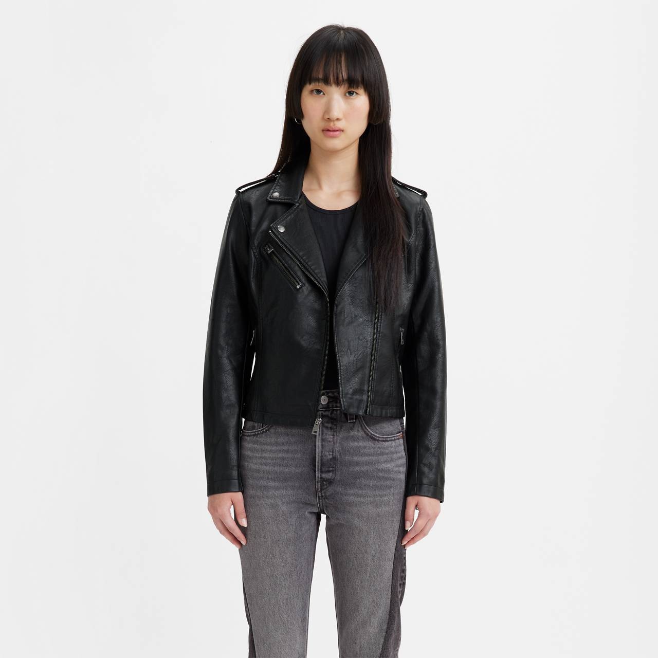 FAUX LEATHER MOTO JACKET - 1