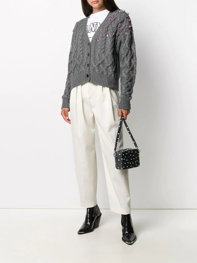 MSGM jewel-embellished cable knit cardigan outlook