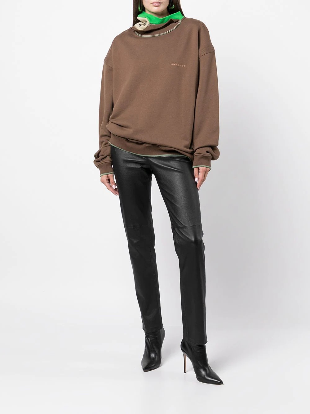 asymmetric neck embroidered-logo sweatshirt - 3