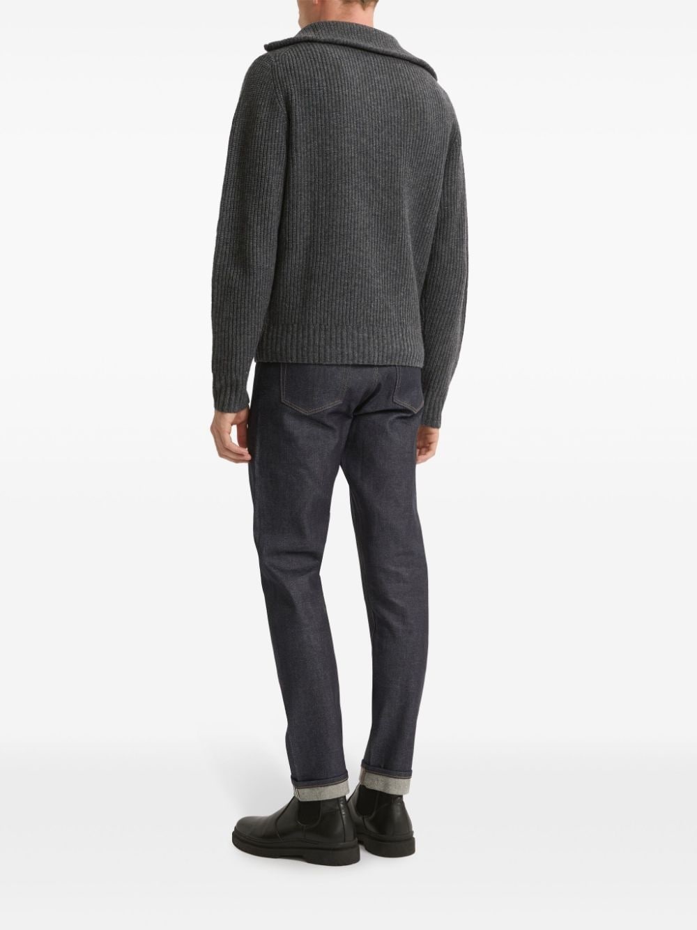 zip-up ribbed knit sweater - 8