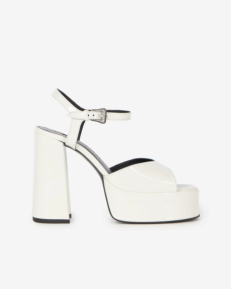 WHITE PATENT LEATHER HEELED SANDALS - 1