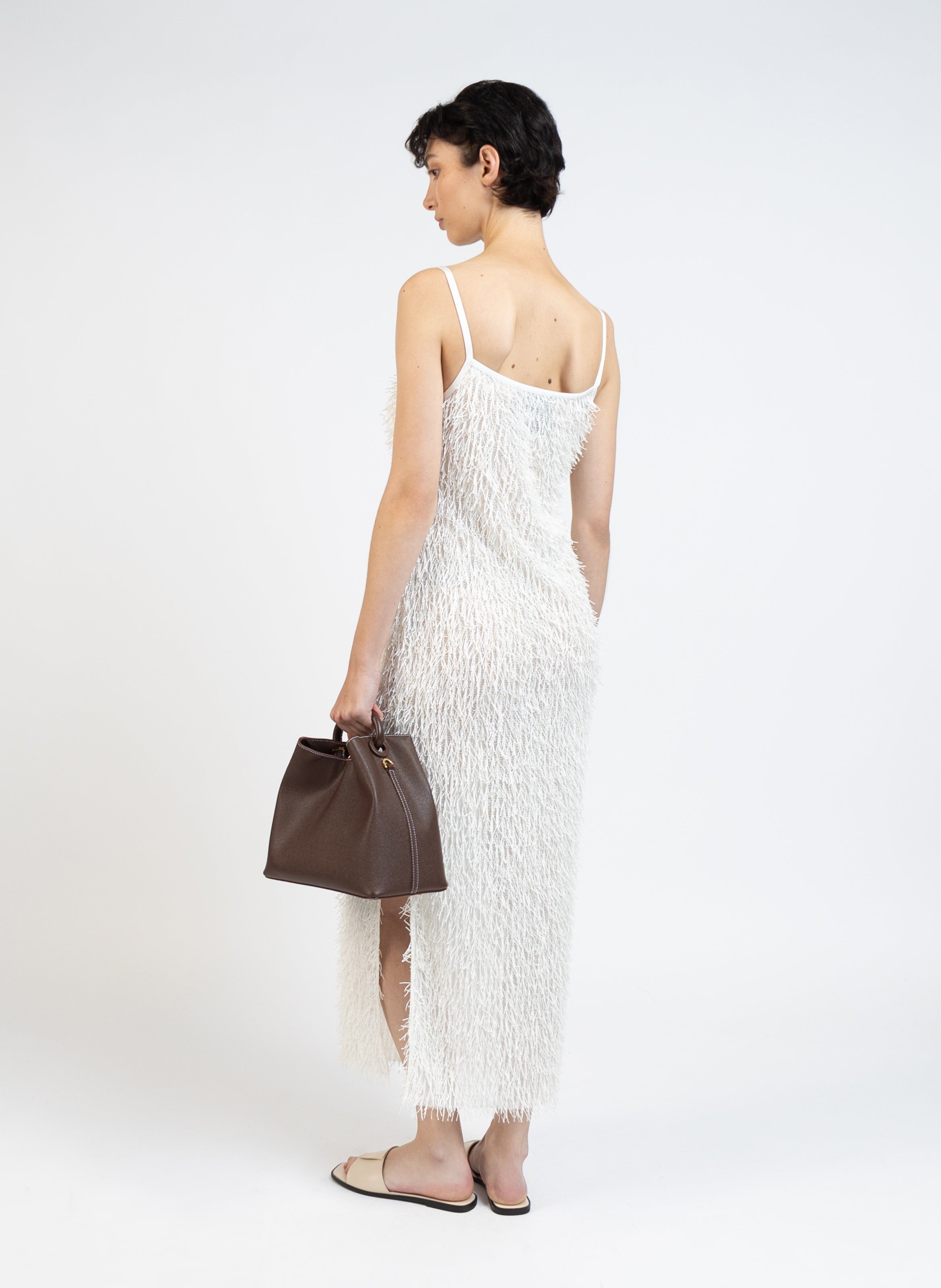 Fluffy Sleeveless Dress/White - 4