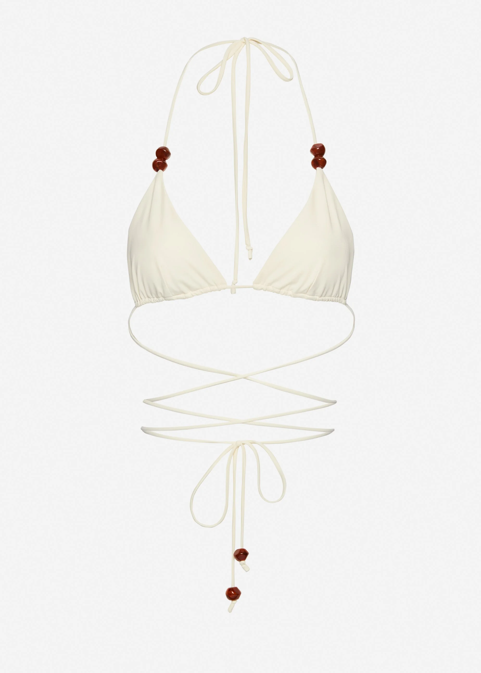 Strappy triangle bikini top in cream with beads - 1