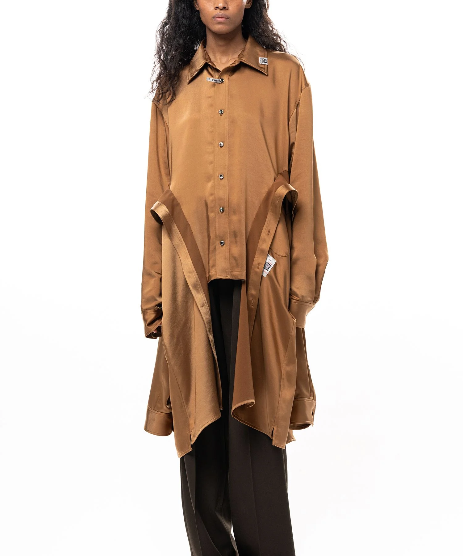 Combined Satin Shirt Dress - 1