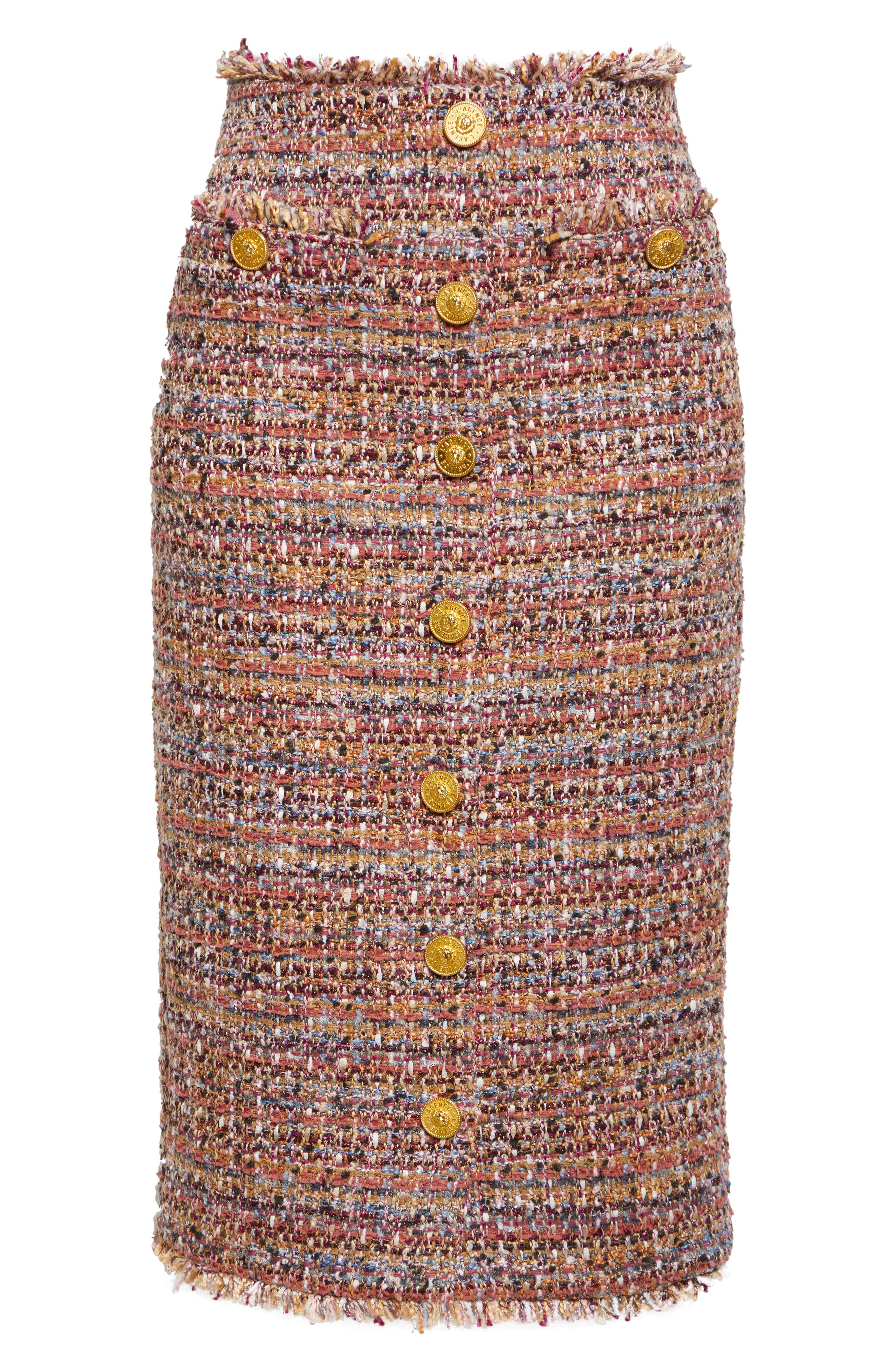 L'AGENCE Tai Tweed Midi Skirt in Mauve/Tan Multi Tweed at Nordstrom - 6
