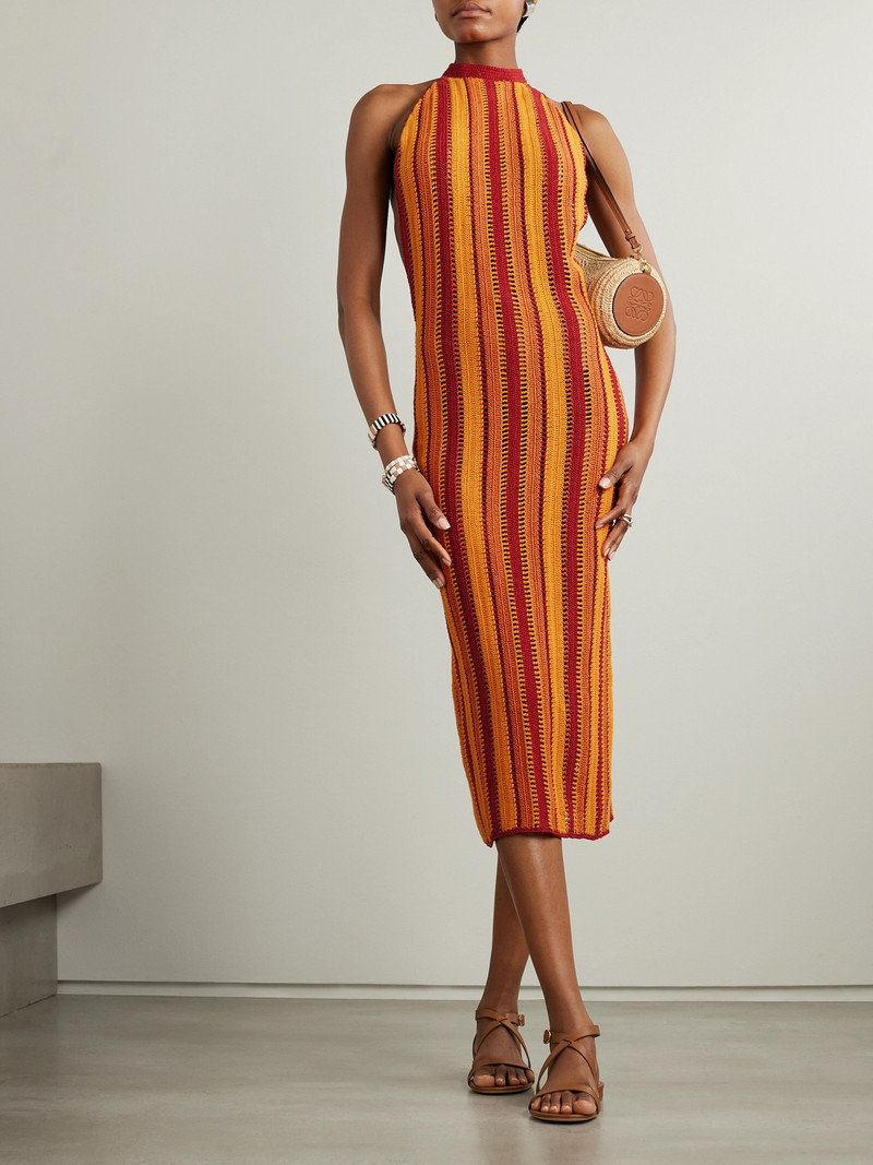 ESCVDO Striped Crocheted Cotton Midi Dress outlook