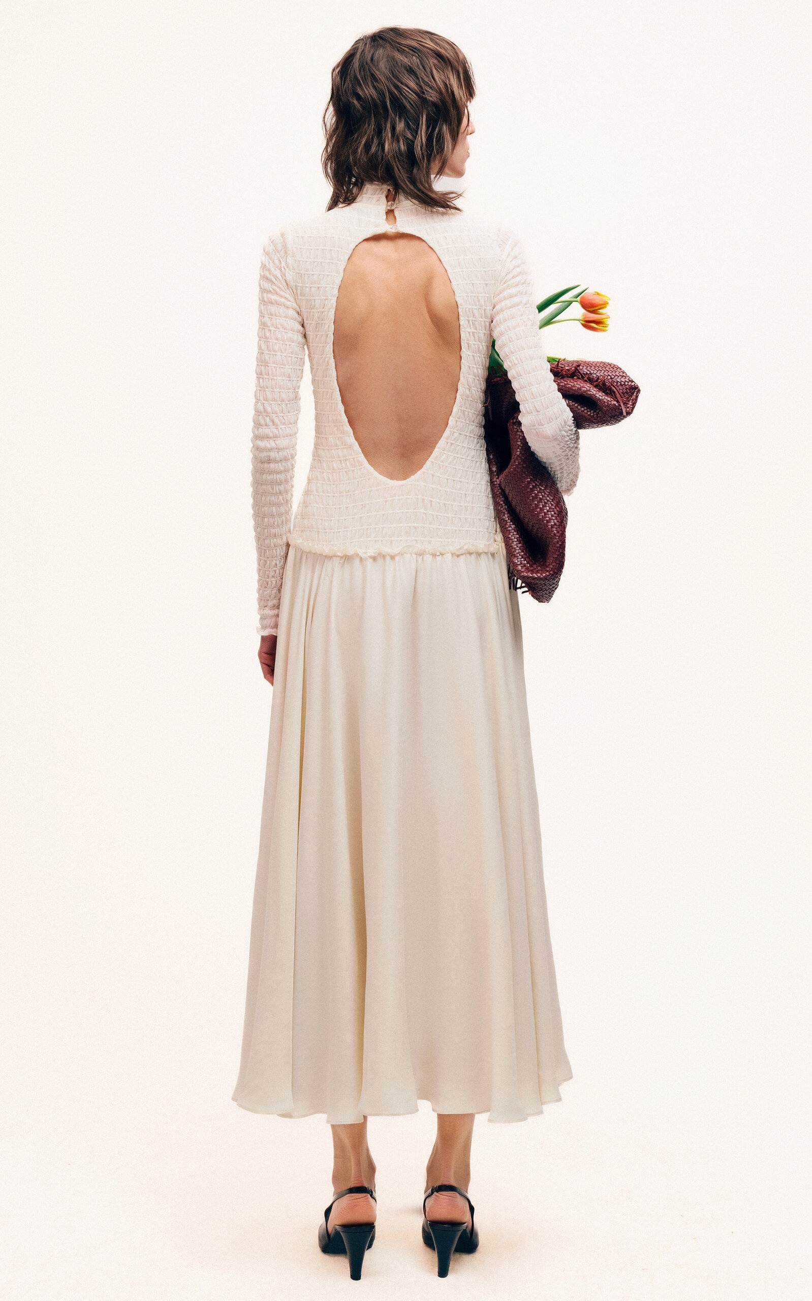Feja Smocked Open-Back Midi Dress ivory - 3