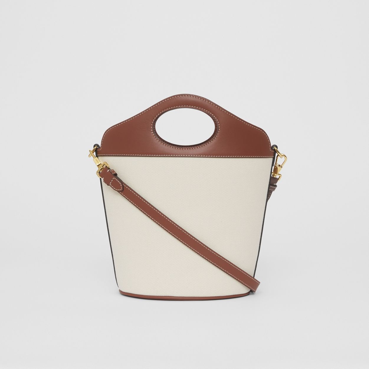 Small Two-tone Canvas and Leather Pocket Bucket Bag - 8