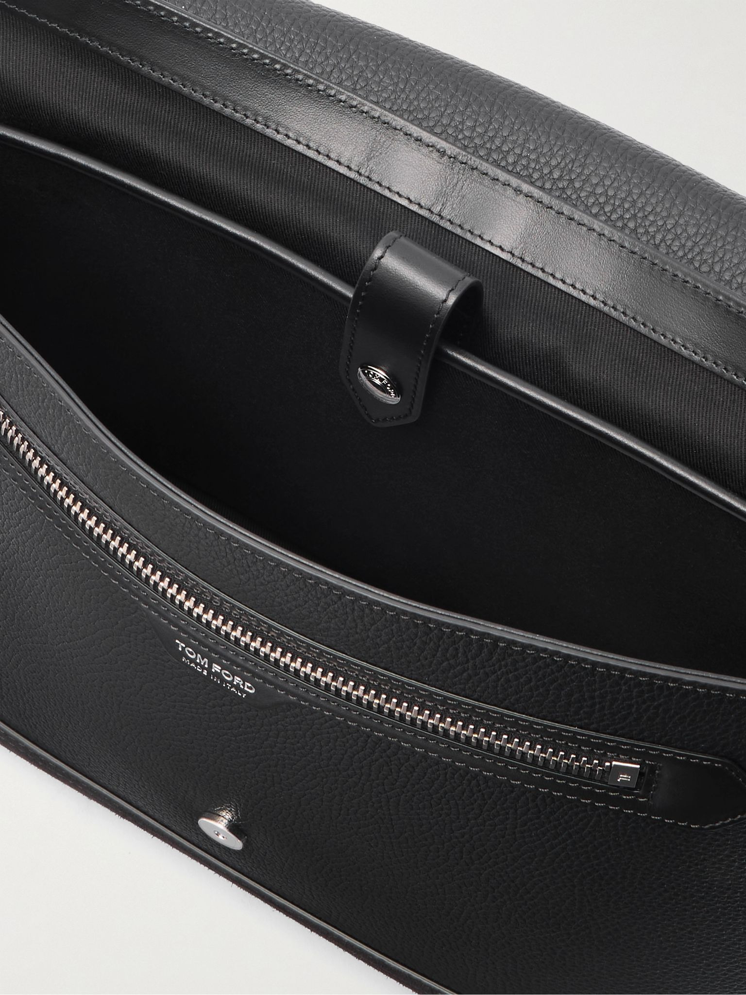 Suede-Trimmed Full-Grain Leather Messenger Bag Black - 5