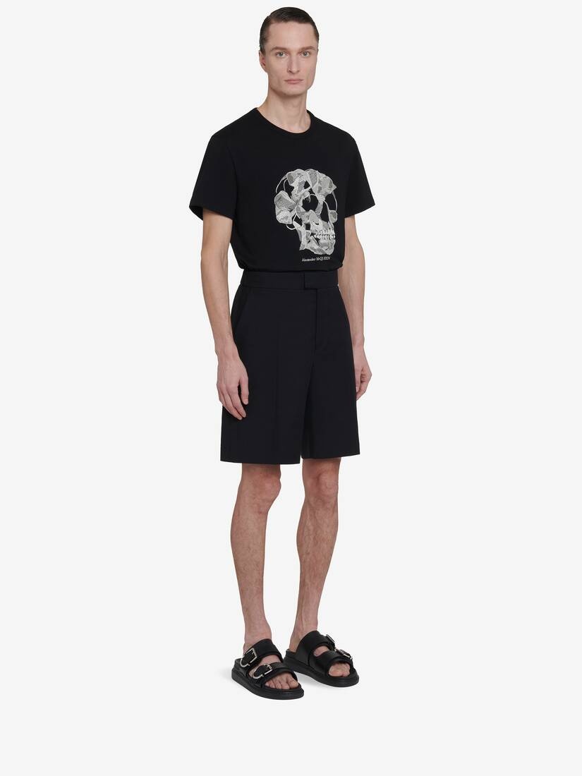 Men's Pressed Flower Skull T-shirt in Black - 4