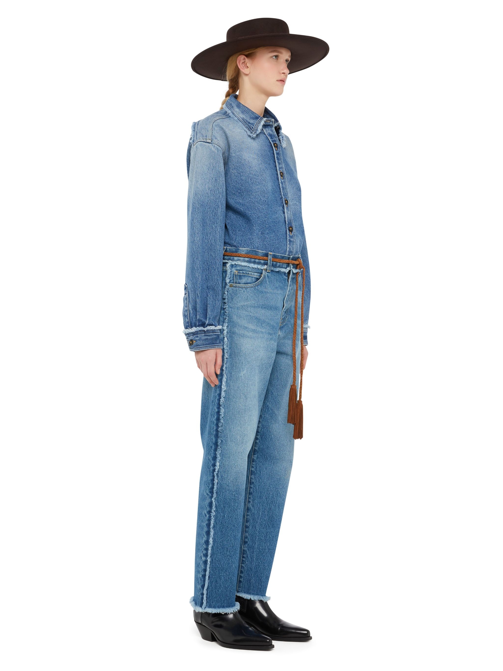 Fringed Regular Denim Pants - 5
