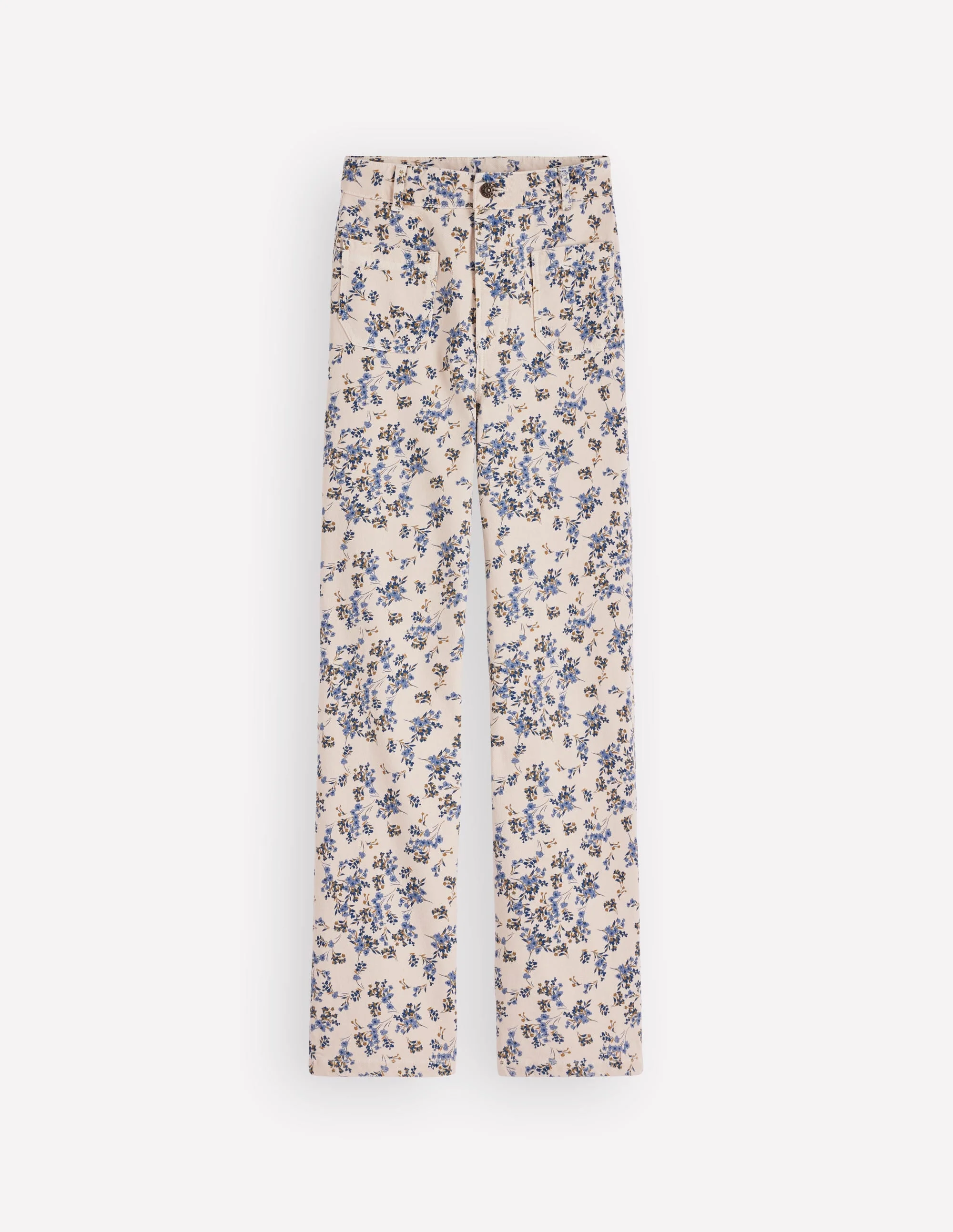 Straight Leg Pocket Jeans-Ivory Floral - 1