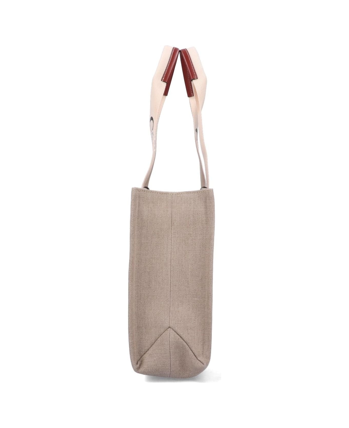 White And Brown Medium Woody Shopping Bag With Shoulder Strap - 5