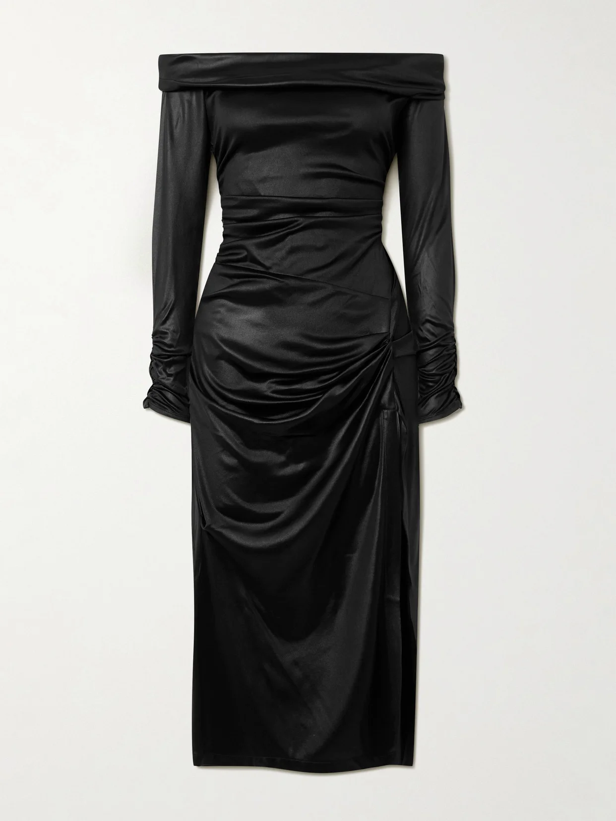 Off-the-shoulder Draped Satin-jersey Midi Dress - 1