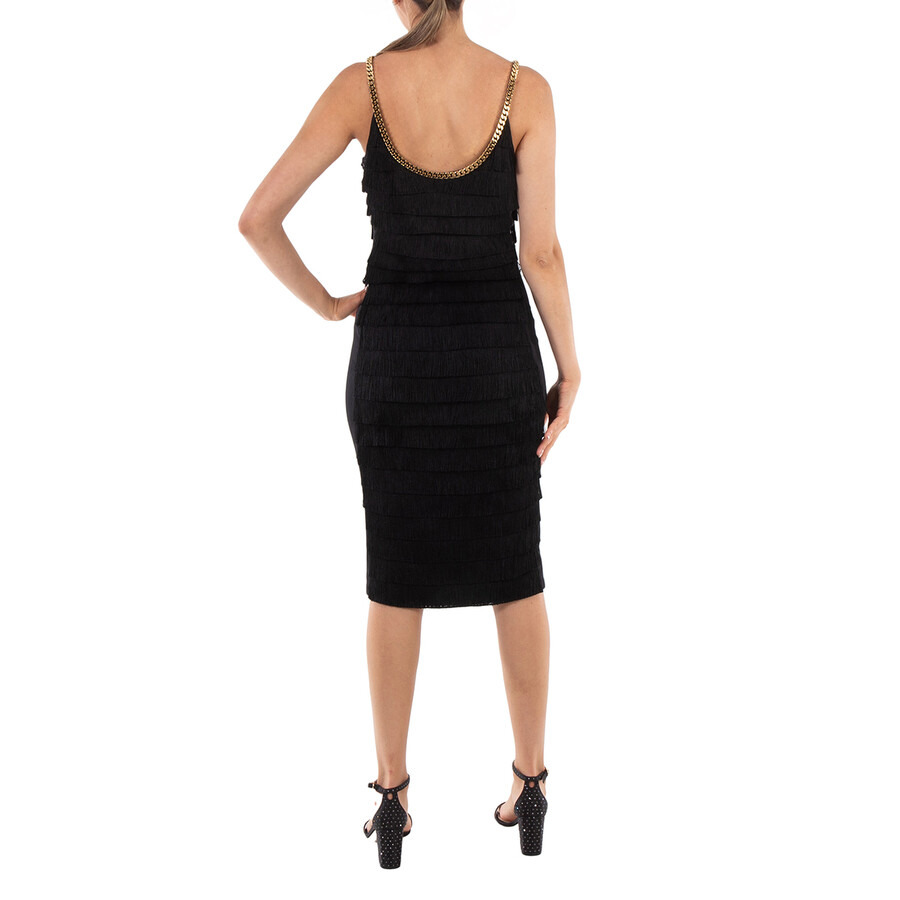 Burberry Black Melina Sleeveless Chain Trim Fringed Dress - 6