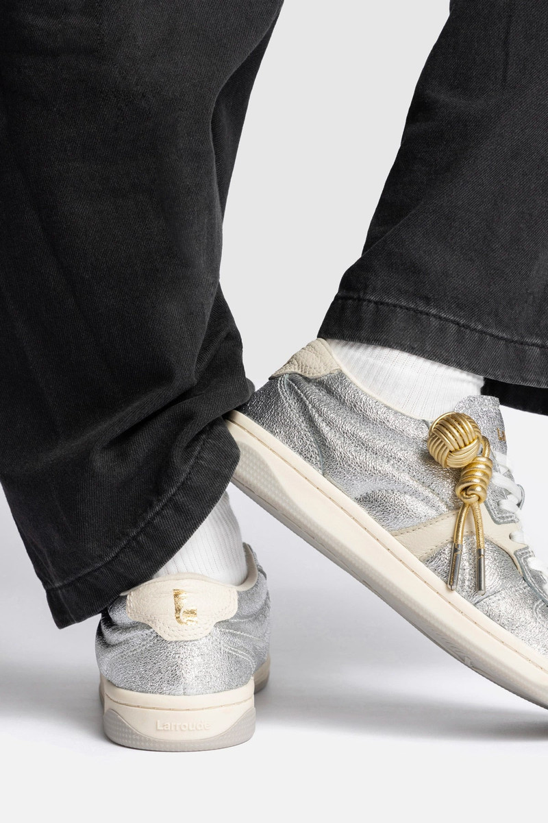 George Sneaker In Silver Sparkle Leather and Ivory Leather 7