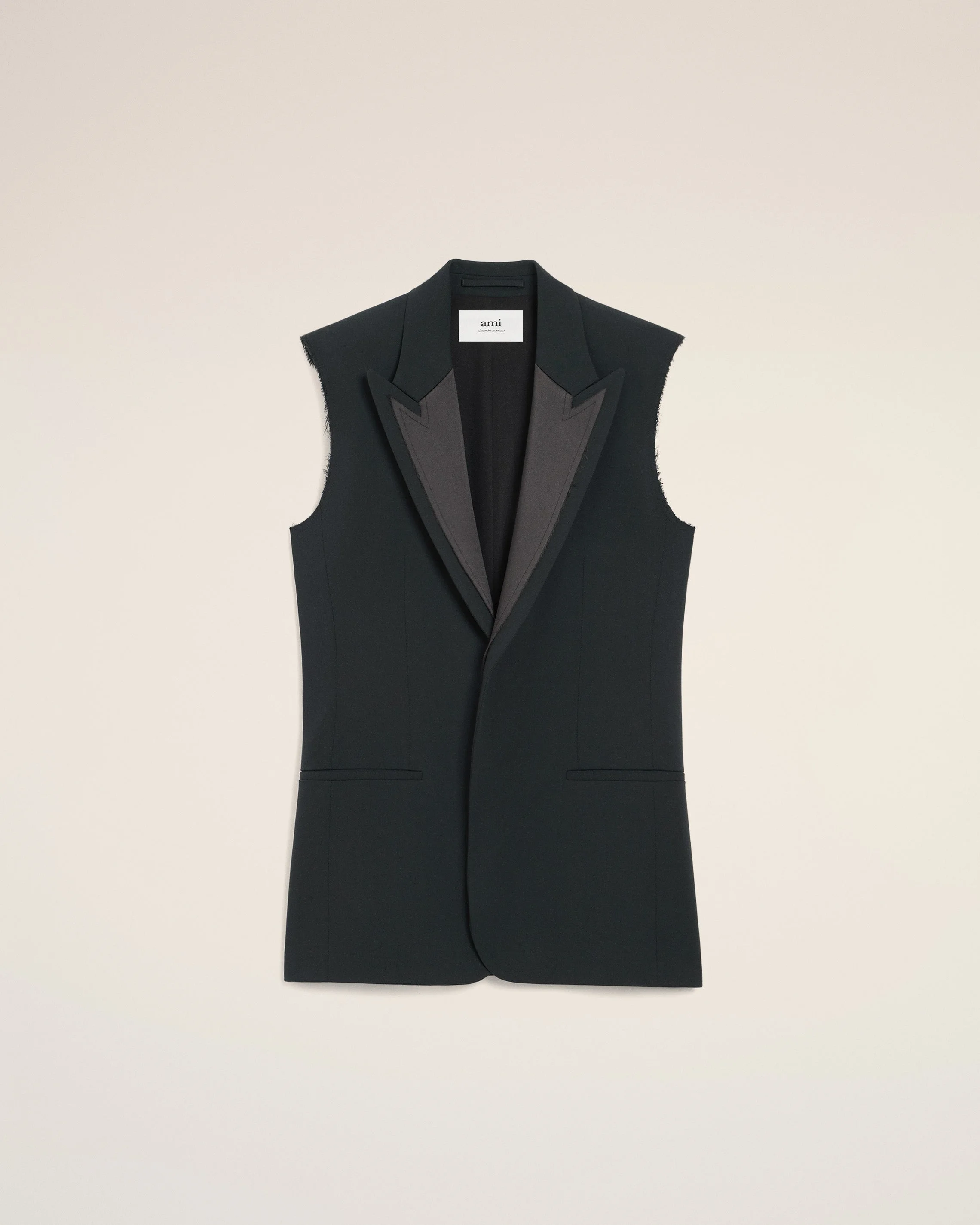 BLACK WOOL SLEEVELESS SMOCKING JACKET - 1