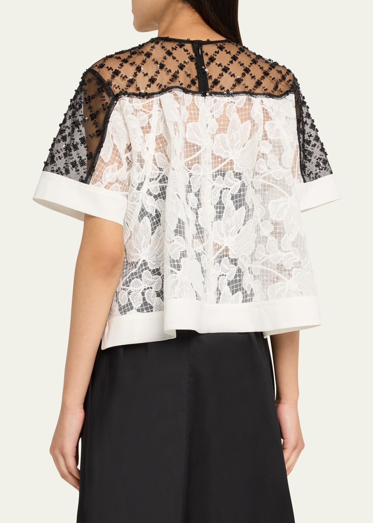 Corded Lace Organza Short-Sleeve Flounce Top - 3