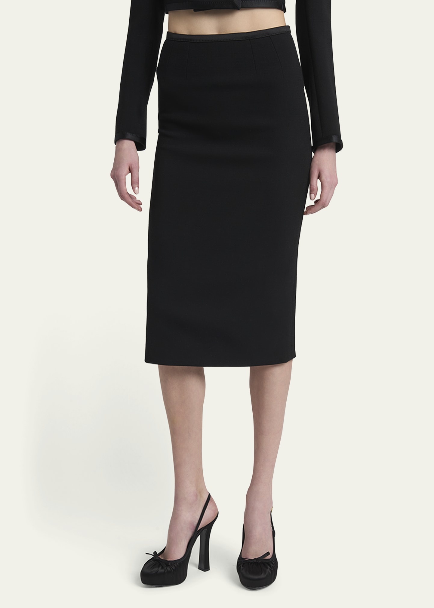 Stretch Crepe Straight Midi Skirt - 4
