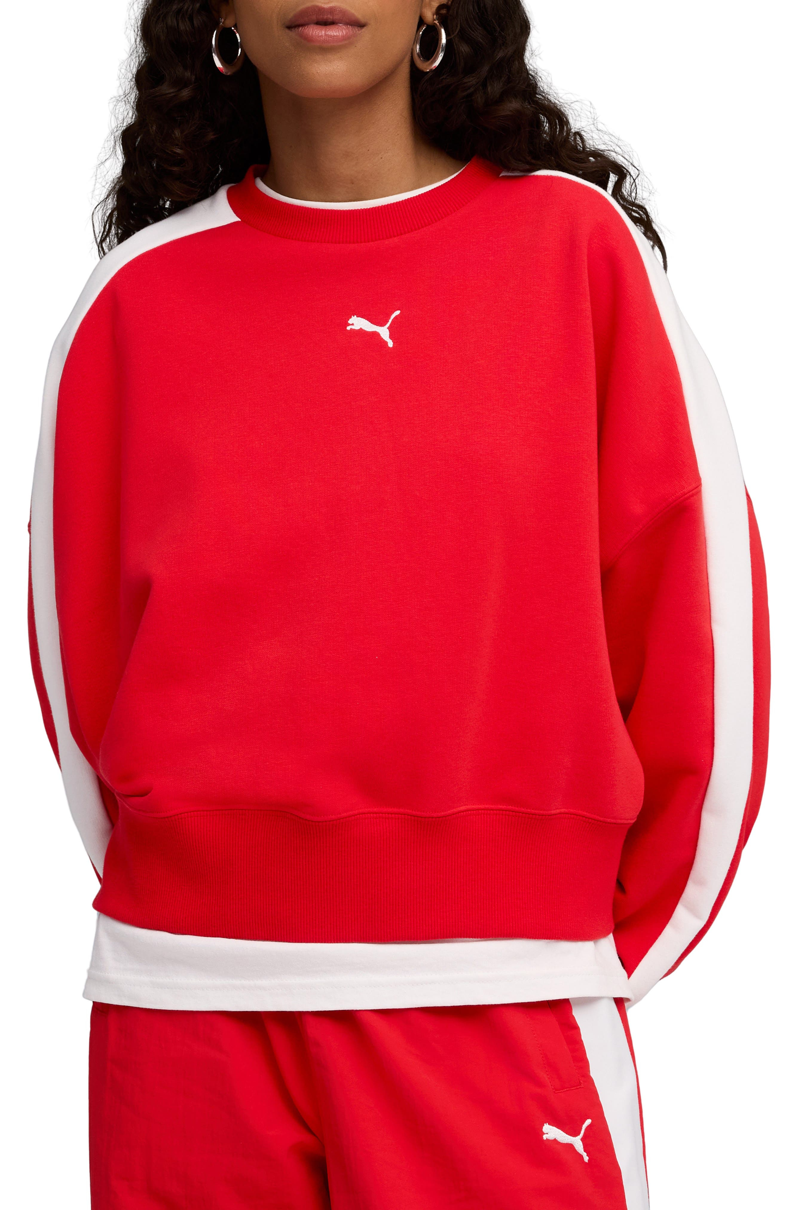 PUMA T7 Oversize Crewneck Sweatshirt in For All Time Red at Nordstrom - 1