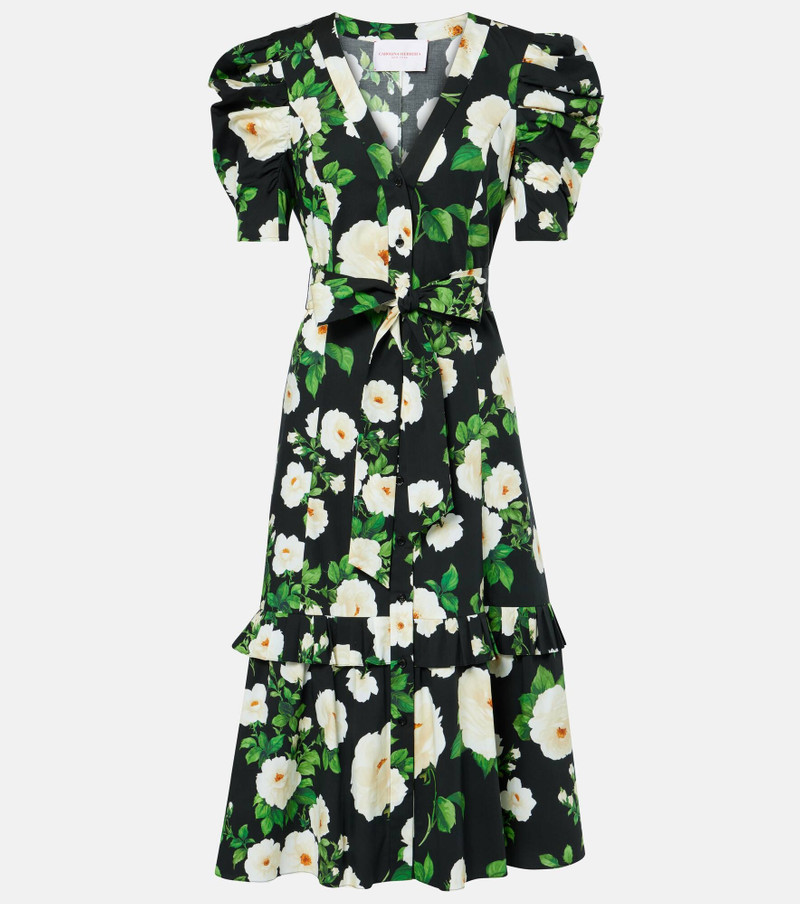 rose-print cotton midi dress - 1