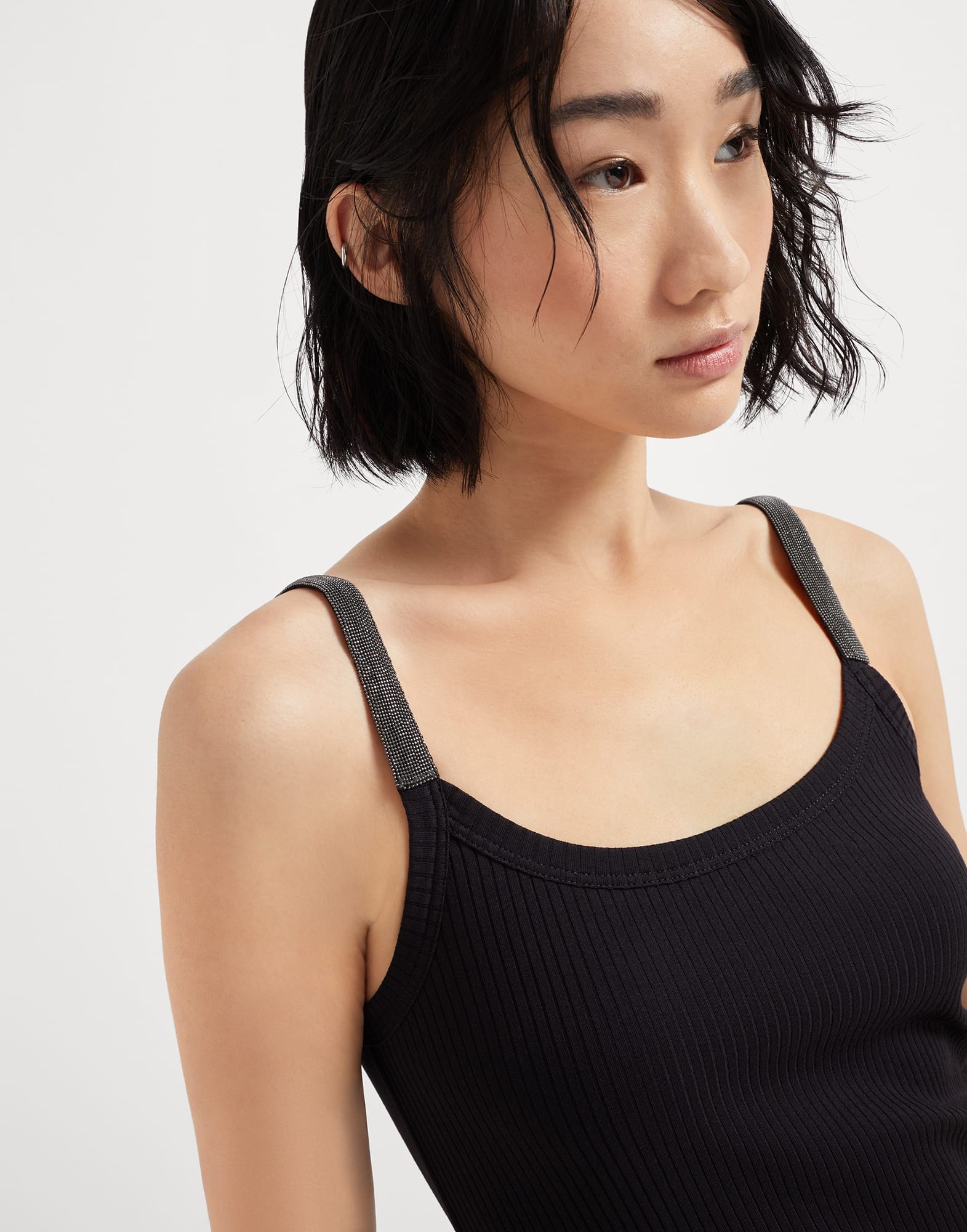 Stretch cotton ribbed jersey tank dress with precious straps - 3