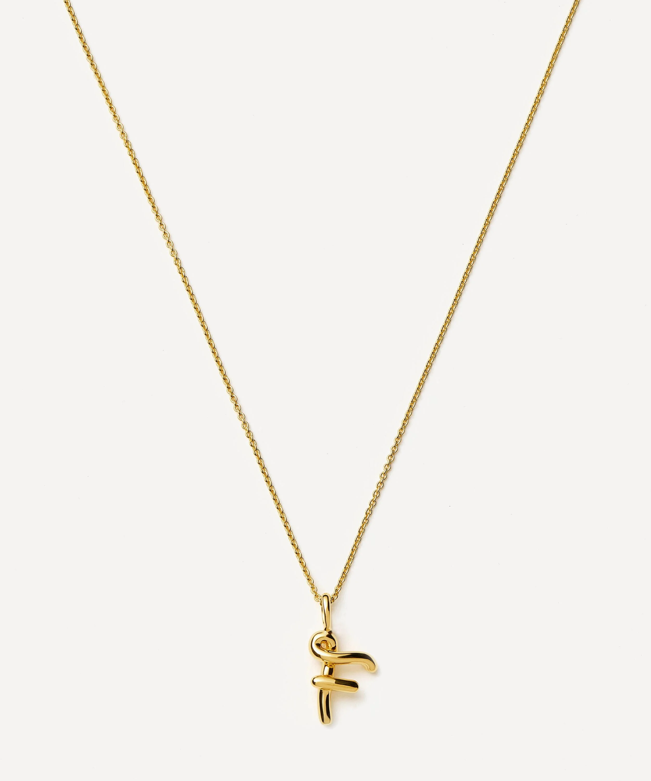 18ct Gold-Plated Vermeil Silver Curly Molten Mini F Initial Pendant Necklace - 1