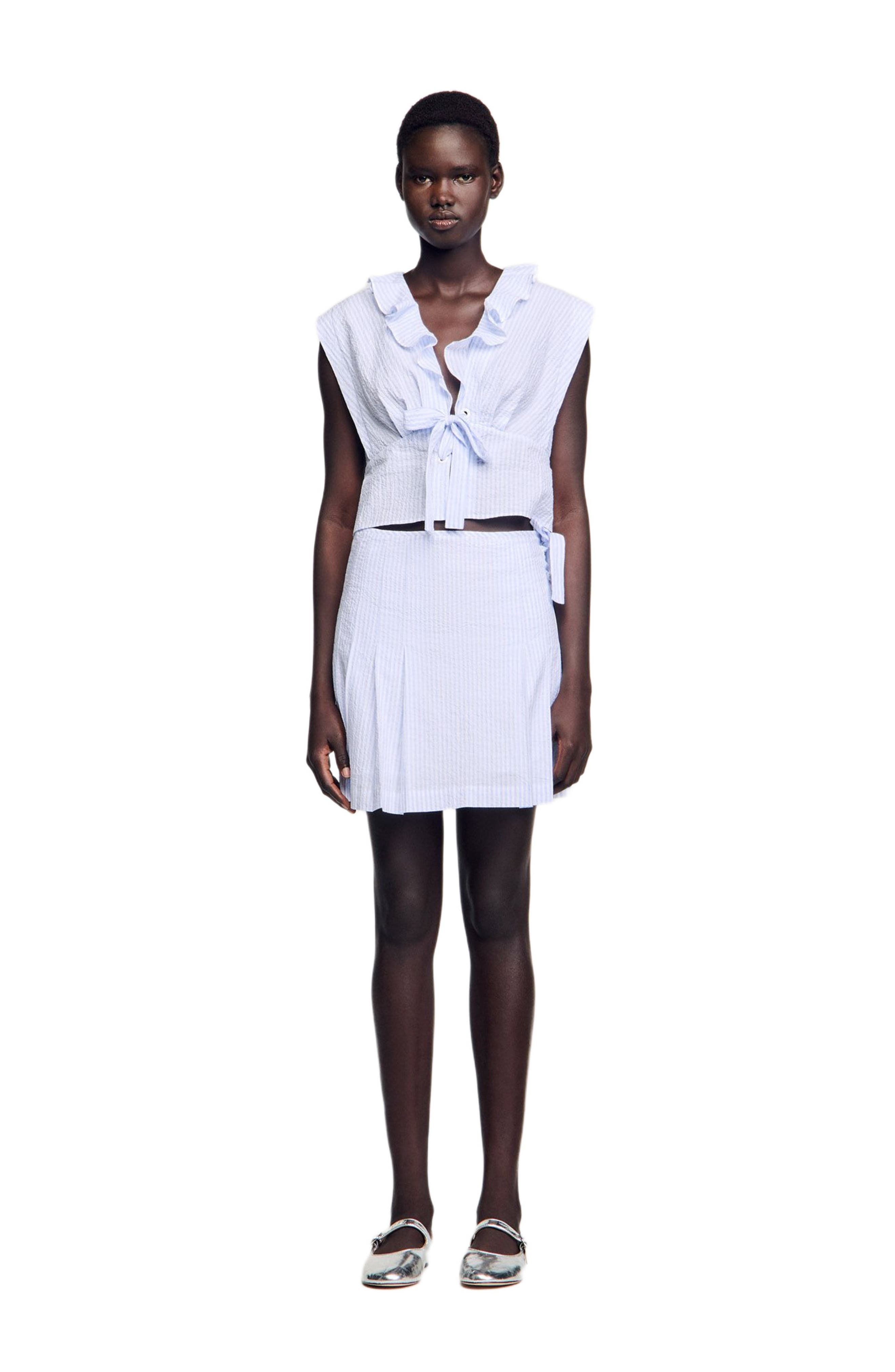 SANDRO Striped crop top in Ciel /Blanc at Nordstrom - 3