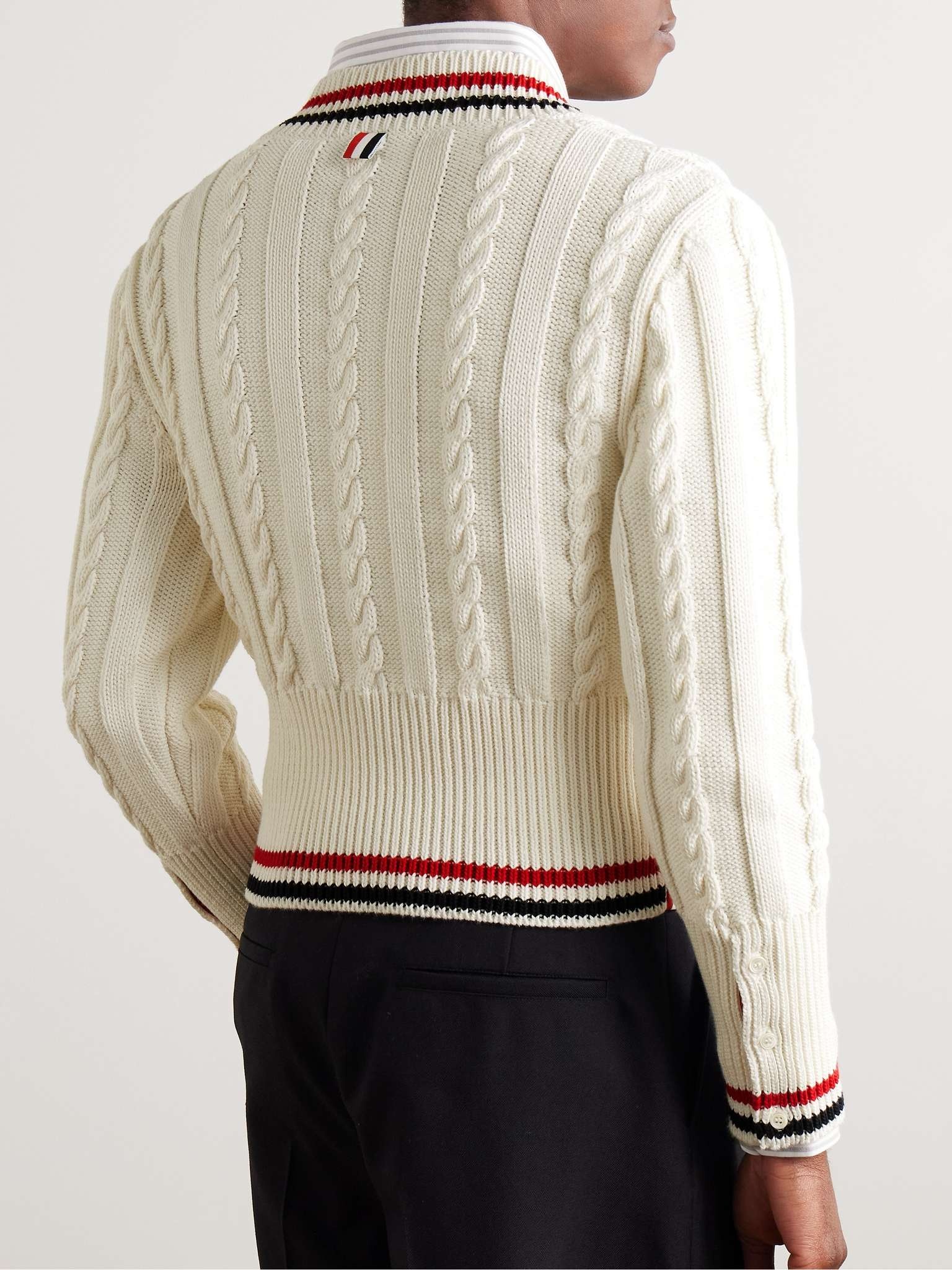 Slim-Fit Cropped Striped Cable-Knit Cotton Sweater - 3