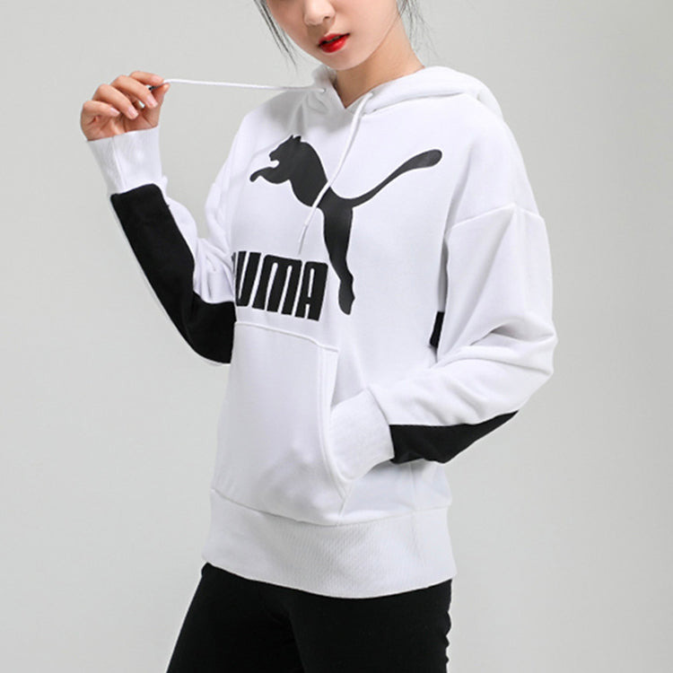(WMNS) PUMA Classics Logo Hoodie 'White Black' 599197-02 - 6