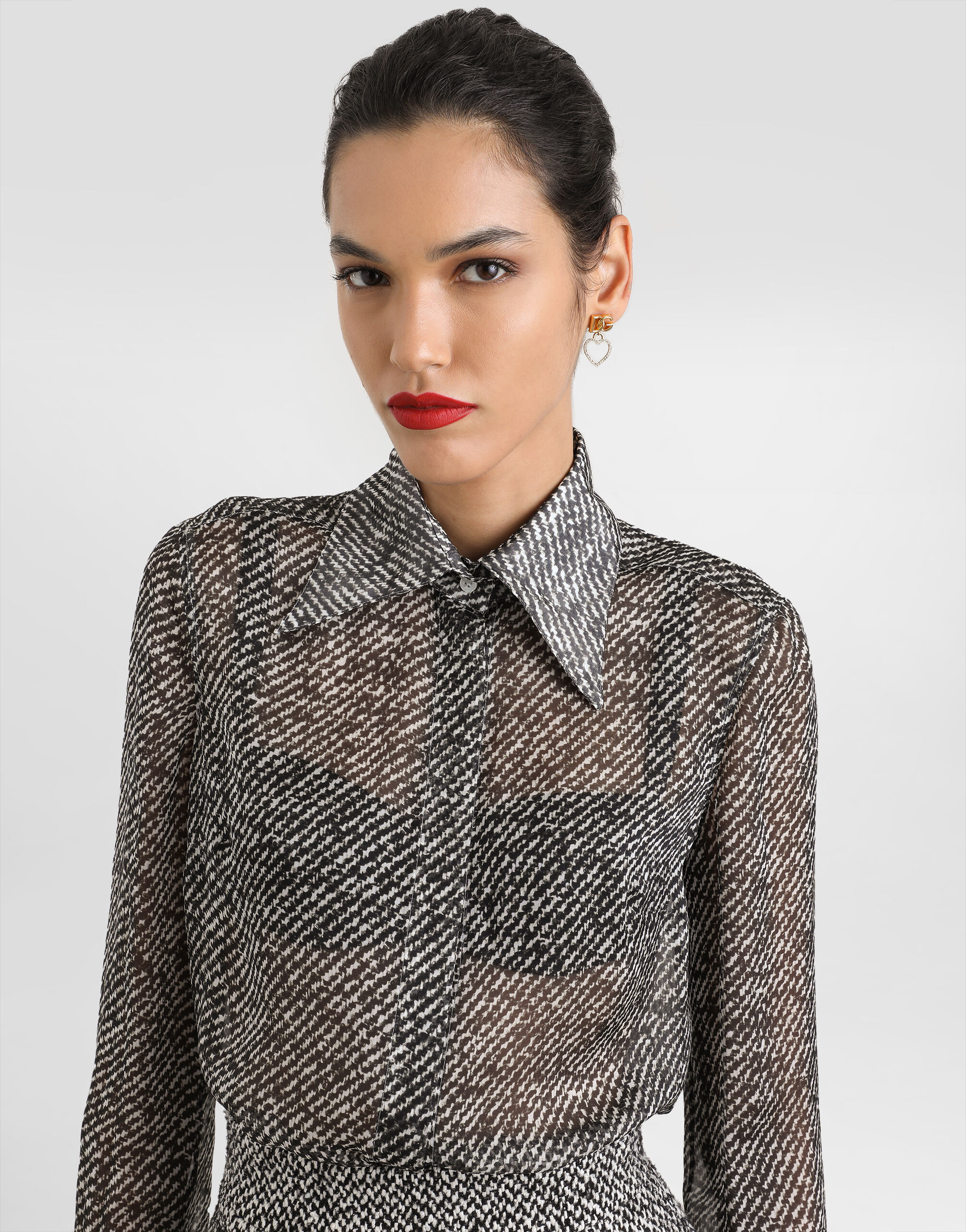 Silk chiffon shirt with bouclé print - 2
